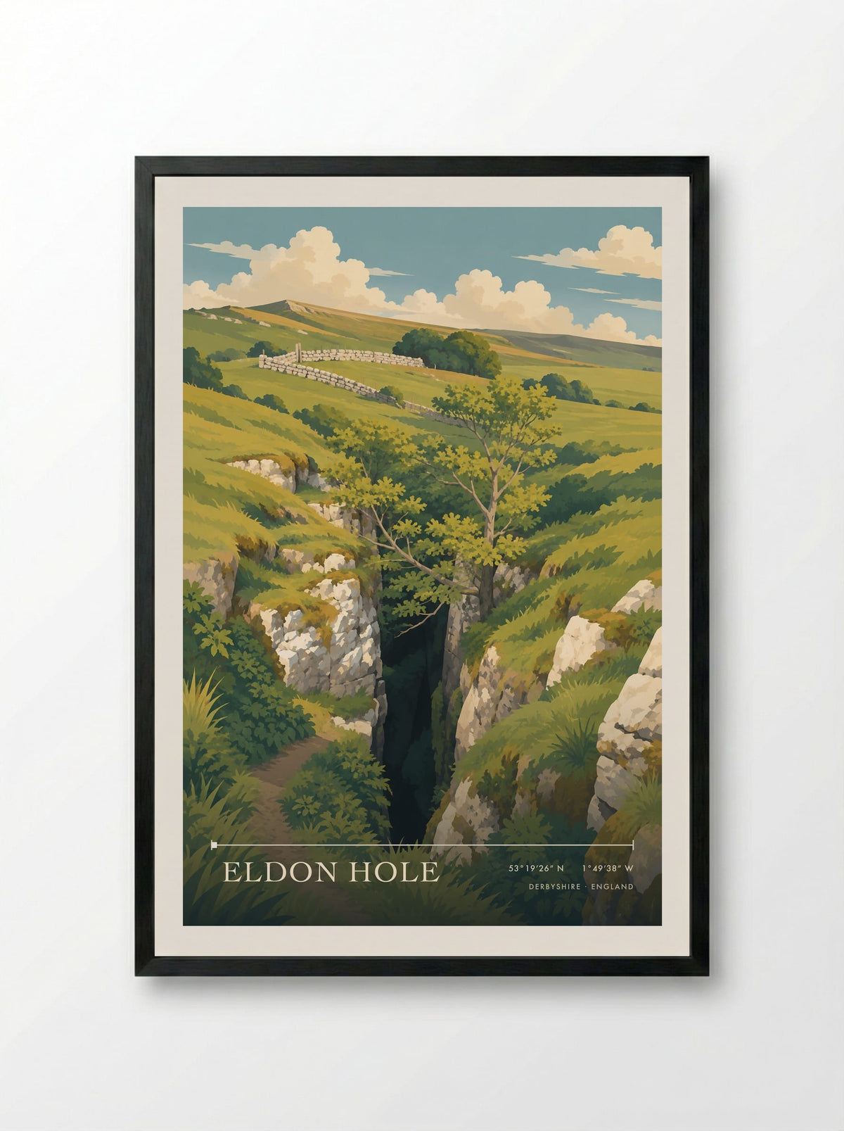 Eldon Hole, Derbyshire | Travel Poster - Framed Print Black