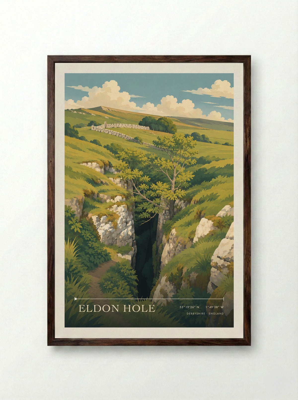 Eldon Hole, Derbyshire | Travel Poster - Framed Print Dark Wood