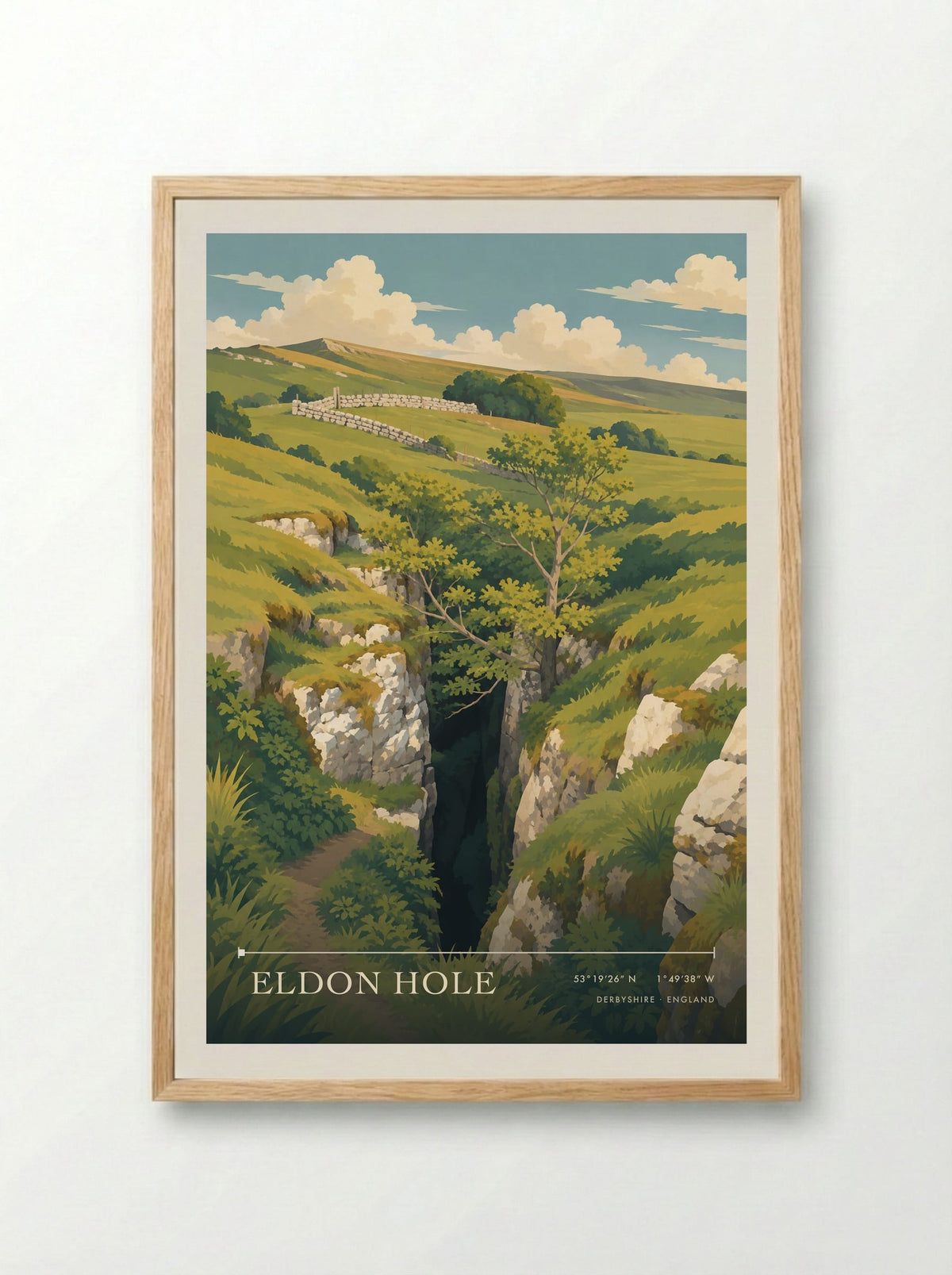 Eldon Hole, Derbyshire | Travel Poster - Framed Print Wood