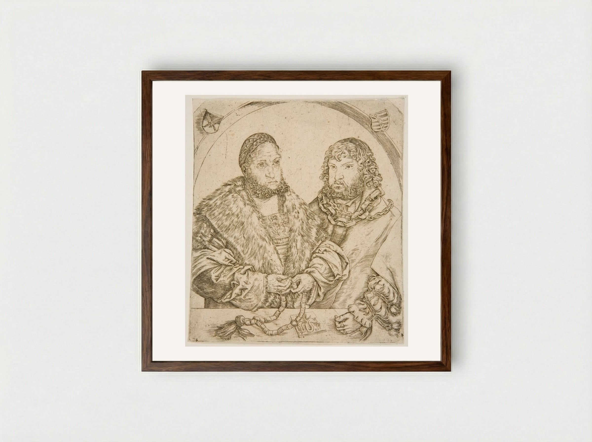 Electors Frederick III, the Wise, and his brother John the Constant - Lucas Cranach the Elder - Framed Print Dark Wood