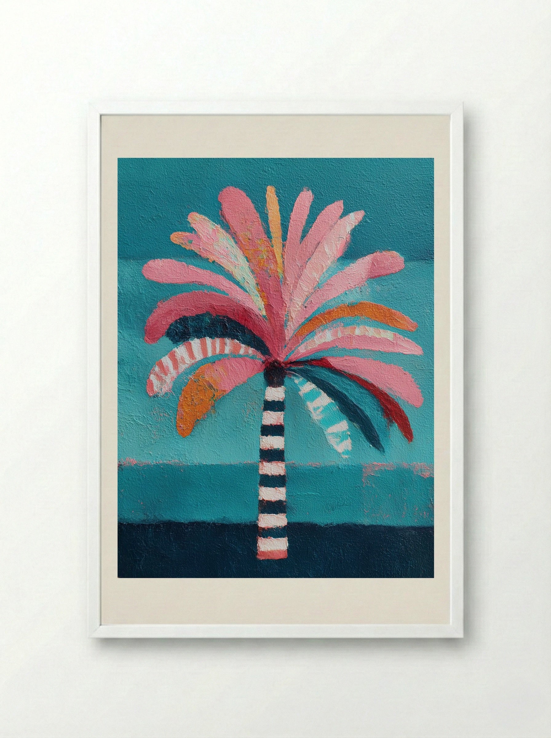 Electric Tropic Palm Pop Art Print - Framed Print White