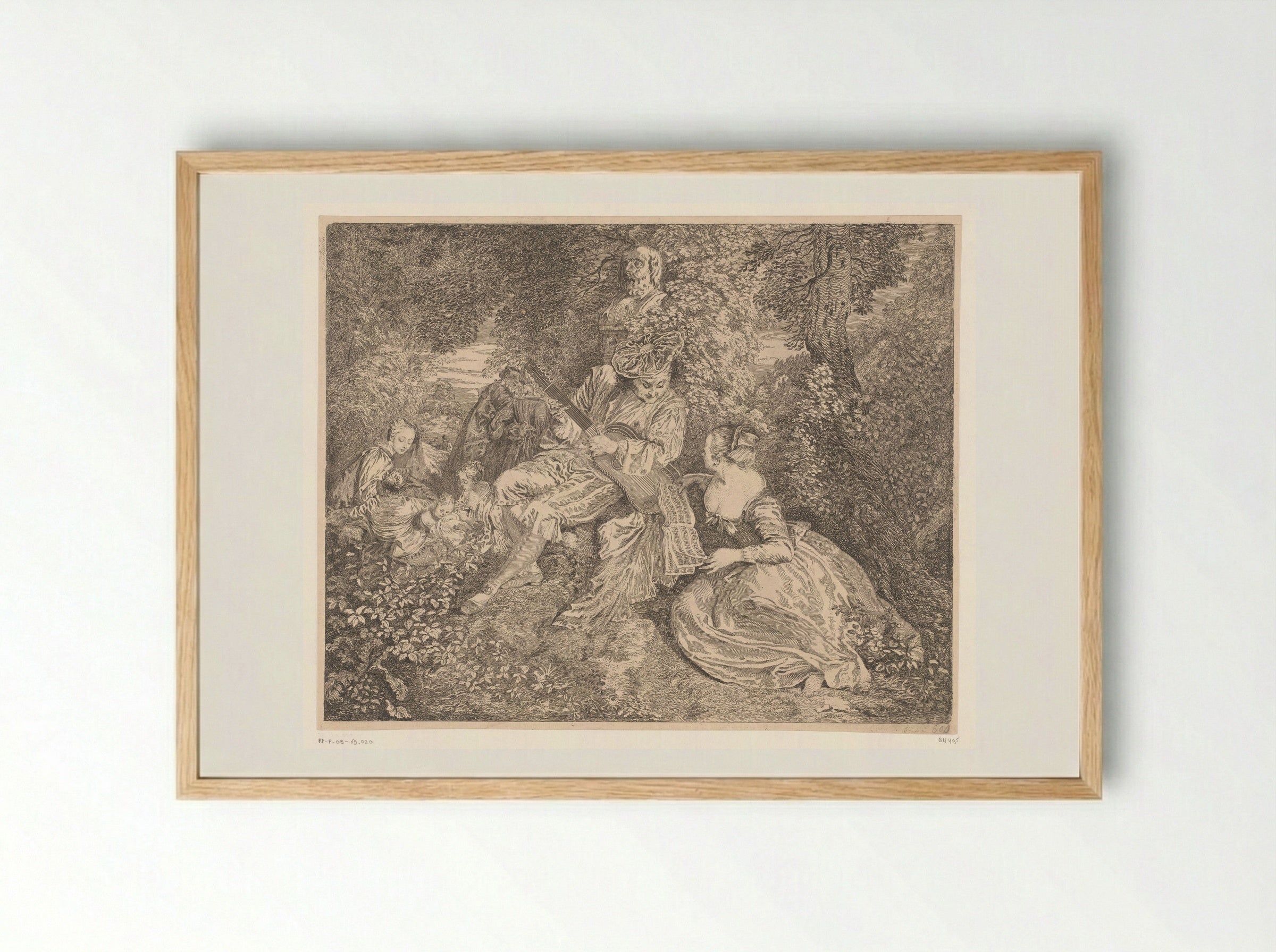 Elegant Company Making Music in a Garden - Jacques-Philippe Le Bas - Framed Print Wood