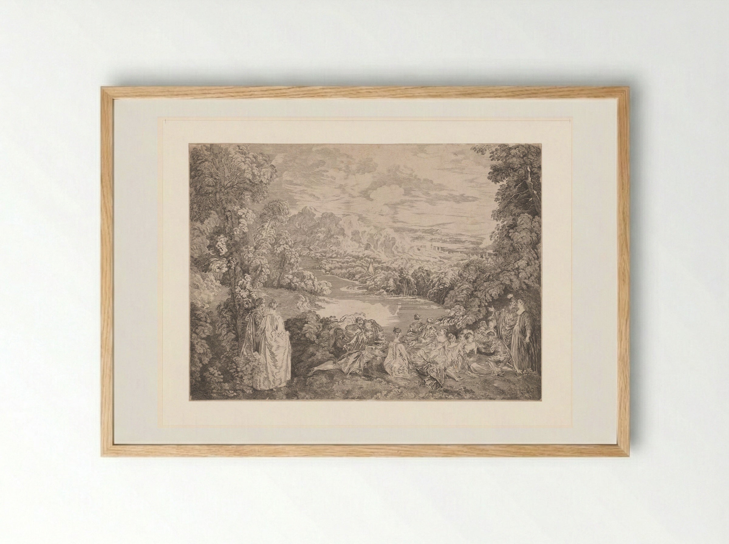 Elegant Company in a Landscape - Jacques-Philippe Le Bas - Framed Print Wood