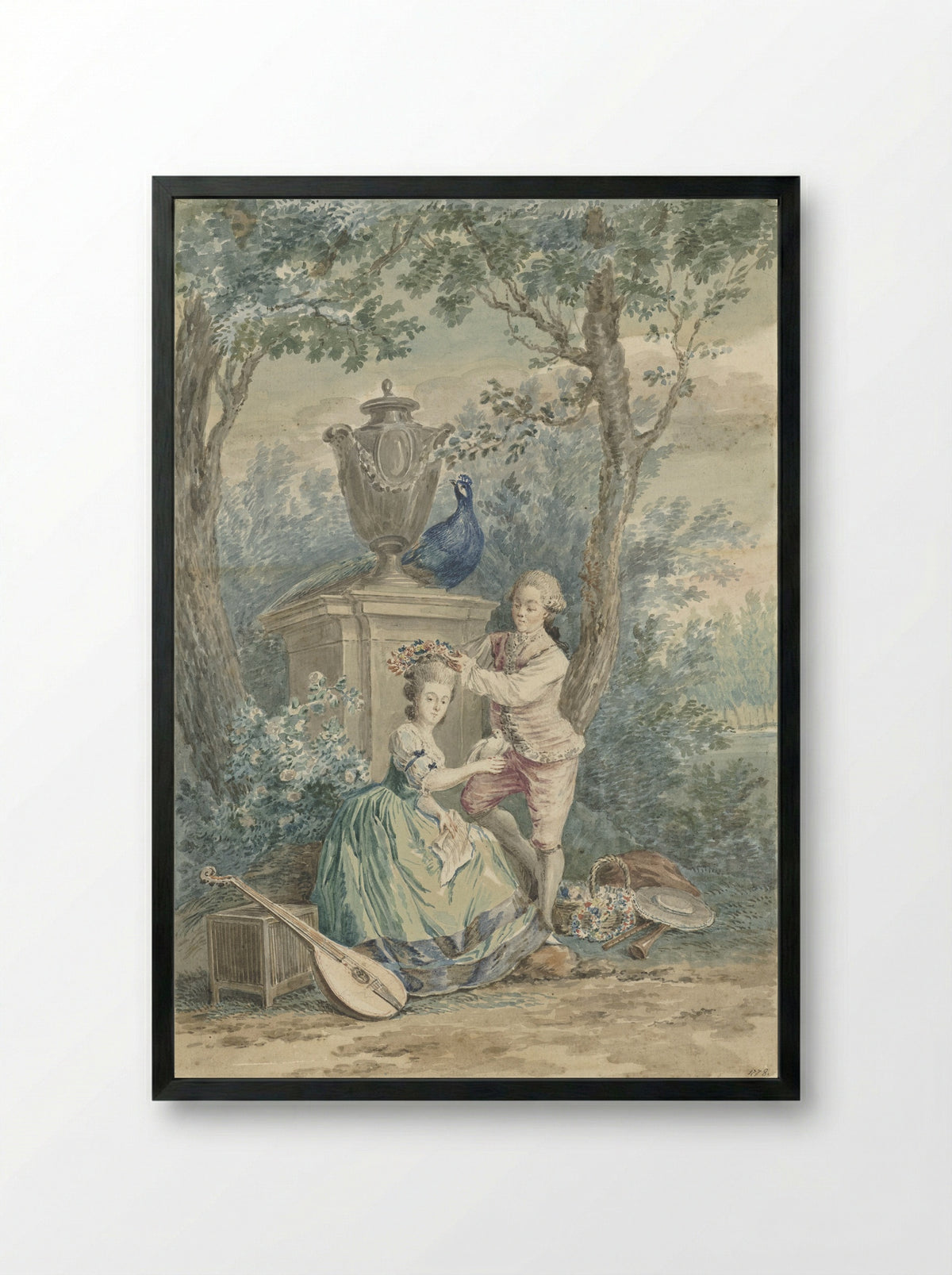 Elegant Couple in a Park - Nicolaes Muys - Framed Print Black