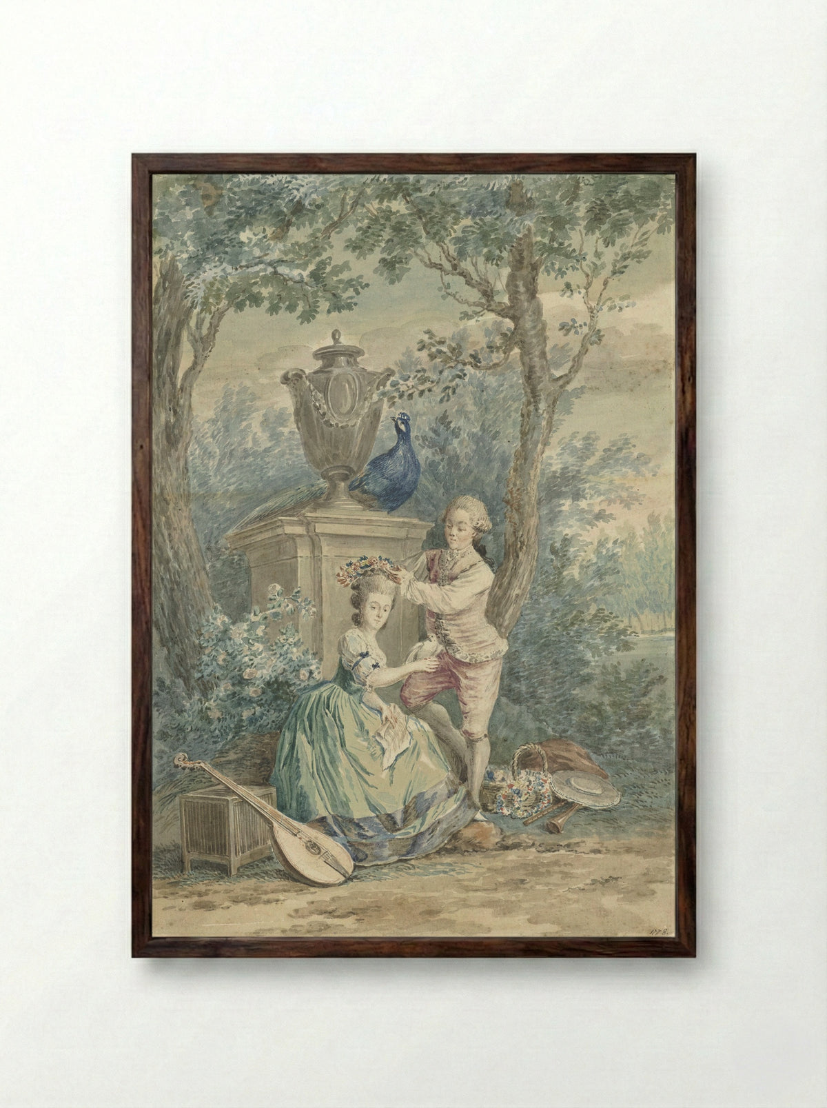 Elegant Couple in a Park - Nicolaes Muys - Framed Print Dark Wood