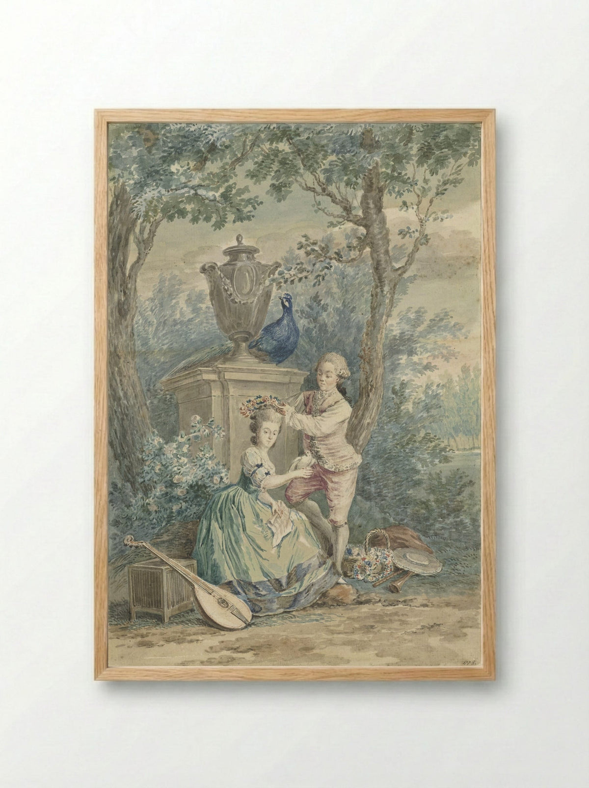 Elegant Couple in a Park - Nicolaes Muys - Framed Print Wood