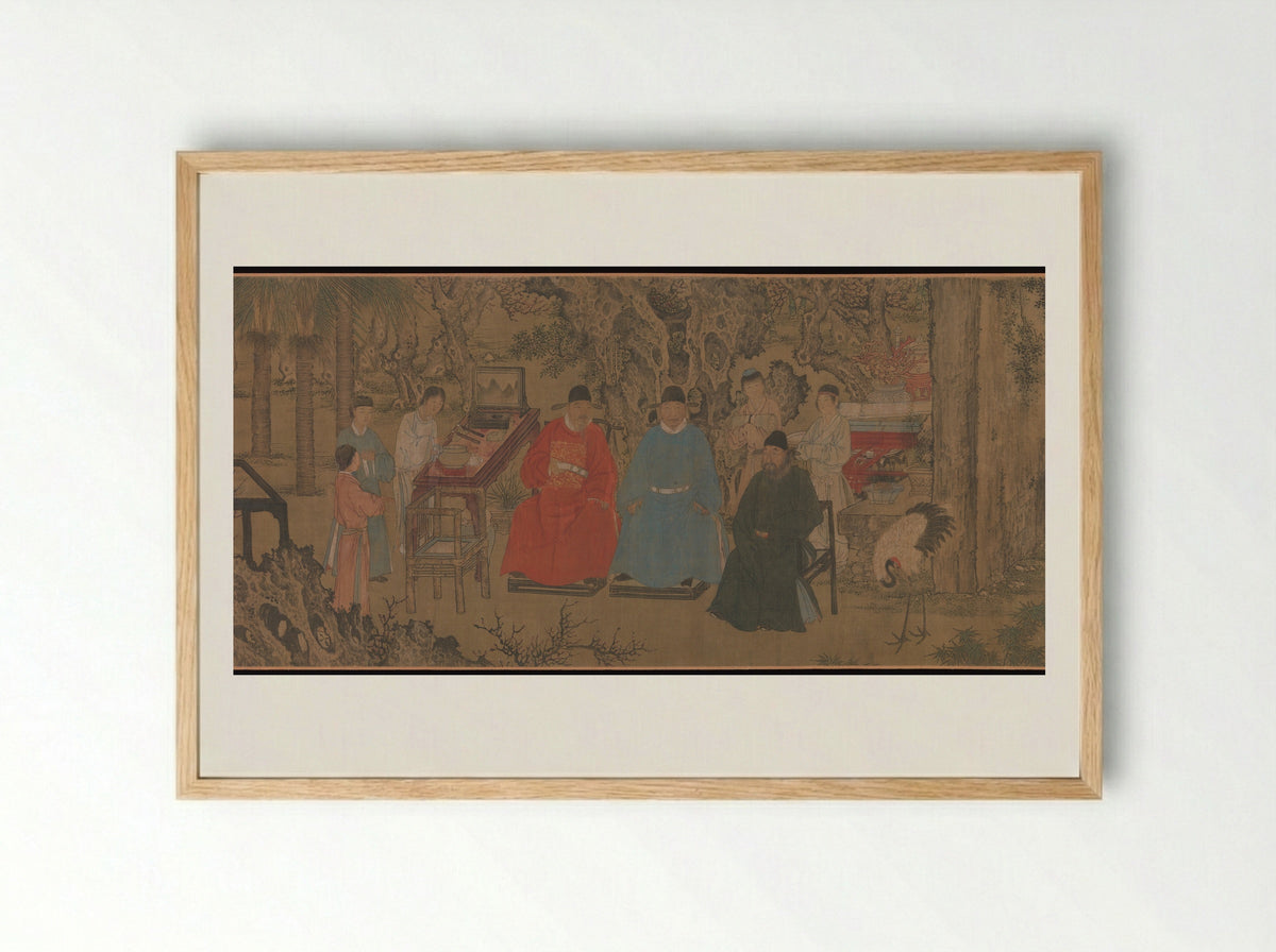 Elegant Gathering in the Apricot Garden - Xie Huan - Framed Print Wood