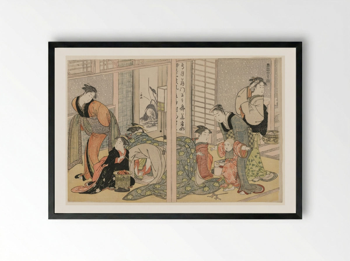 Elegant Pleasures of the Four Seasons - Kitagawa Utamaro - Framed Print Black