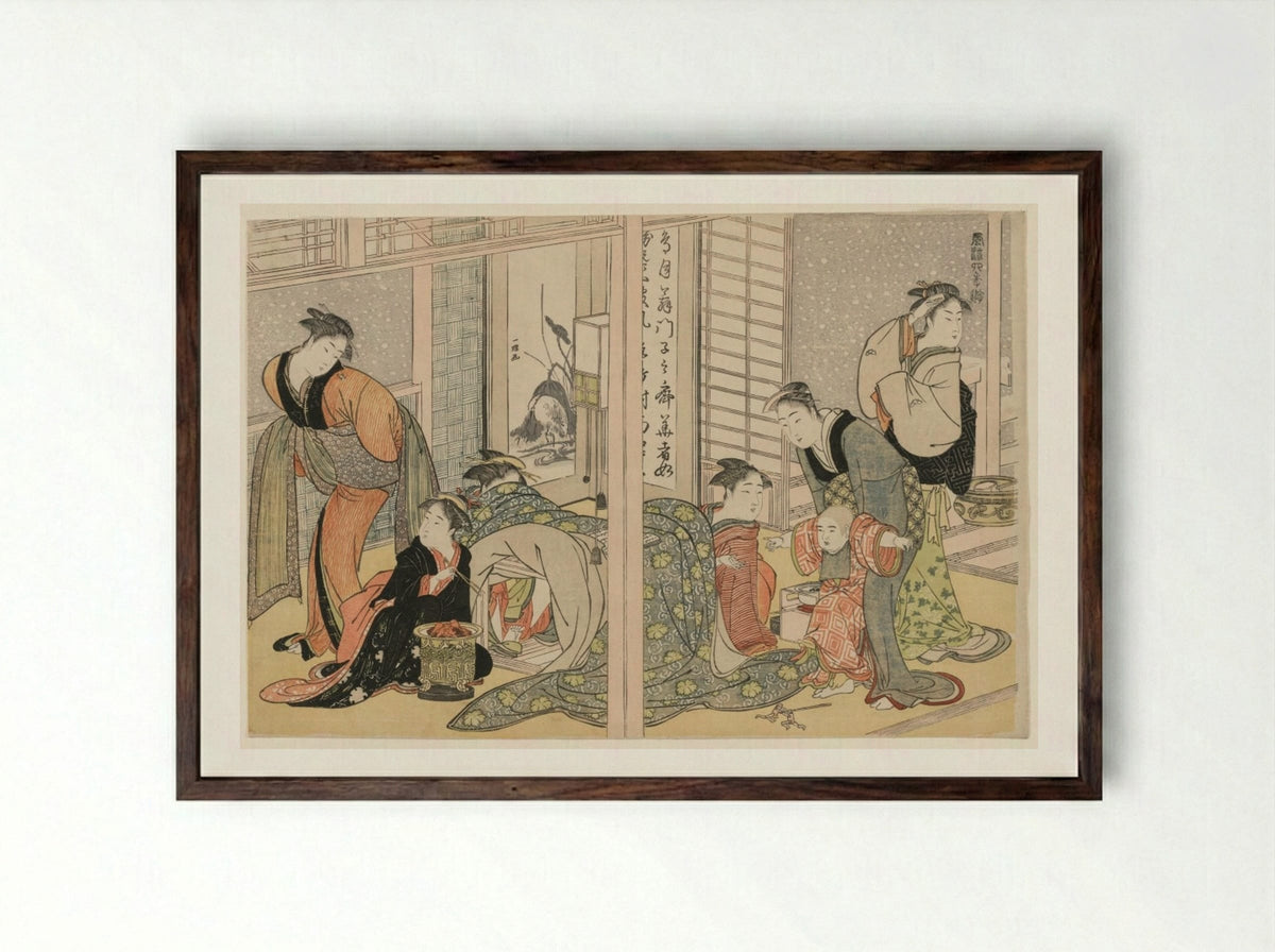 Elegant Pleasures of the Four Seasons - Kitagawa Utamaro - Framed Print Dark Wood