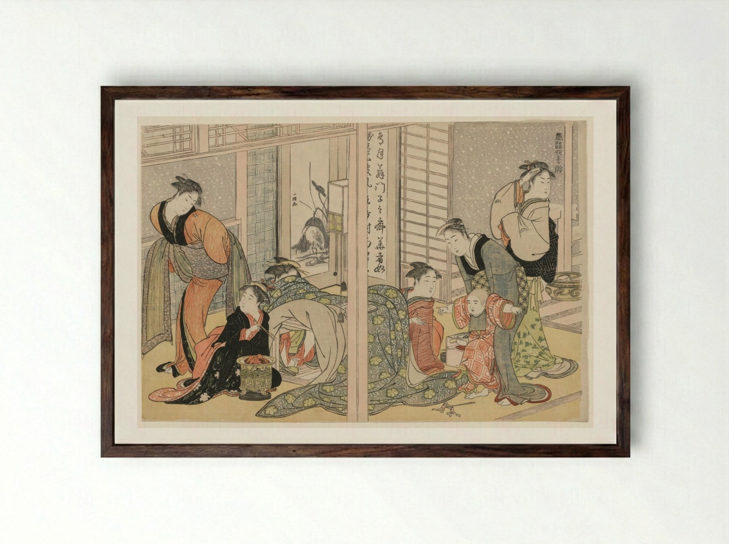 Elegant Pleasures of the Four Seasons - Kitagawa Utamaro - Framed Print Dark Wood
