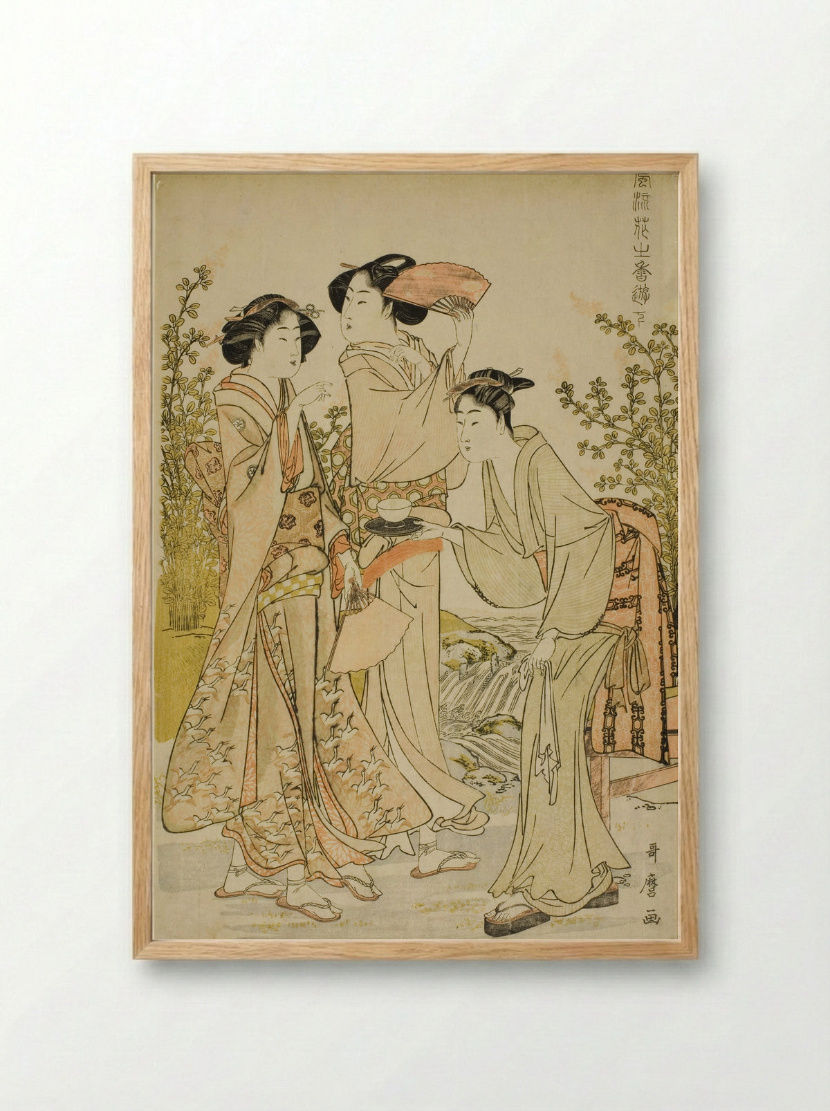 Elegant Pleasures: The Scent of Flowers, left - Kitagawa Utamaro - Framed Print Wood
