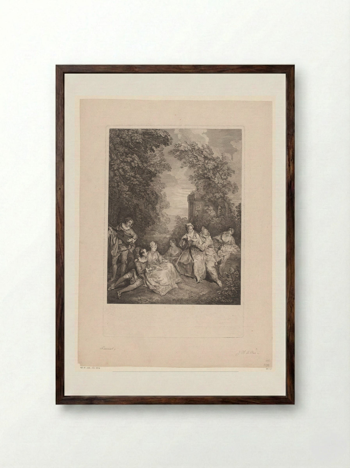 Elegant gezelschap in een tuin (Fête Galante) - Jacques-Philippe Le Bas - Framed Print Dark Wood
