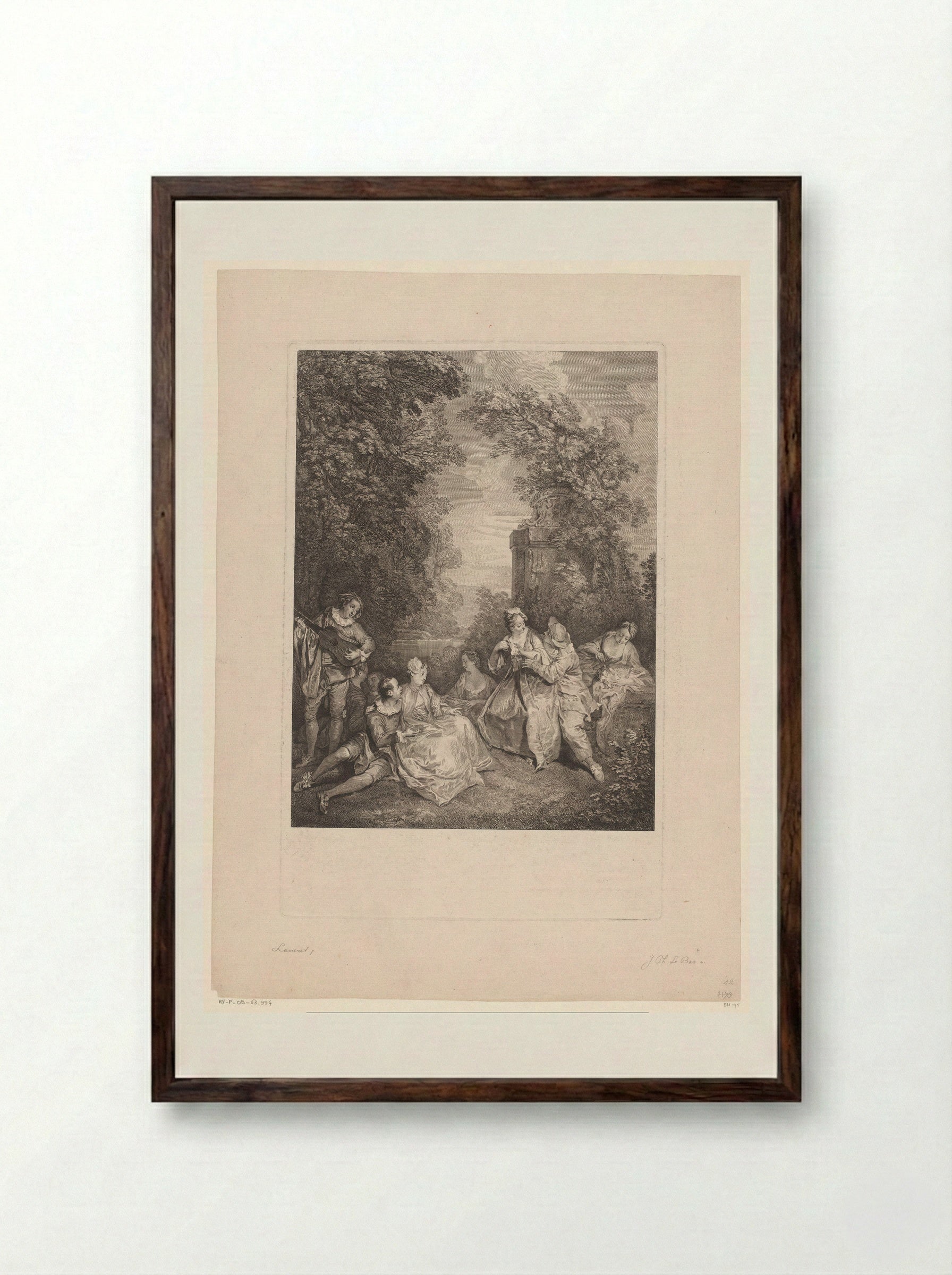Elegant gezelschap in een tuin (Fête Galante) - Jacques-Philippe Le Bas - Framed Print Dark Wood