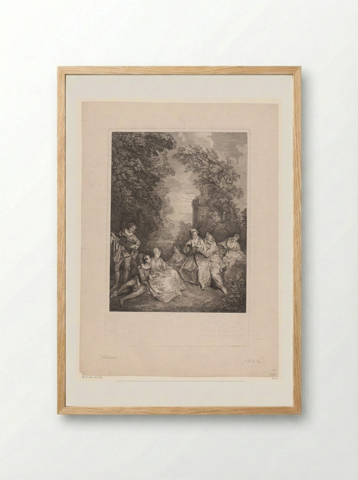 Elegant gezelschap in een tuin (Fête Galante) - Jacques-Philippe Le Bas - Framed Print Wood
