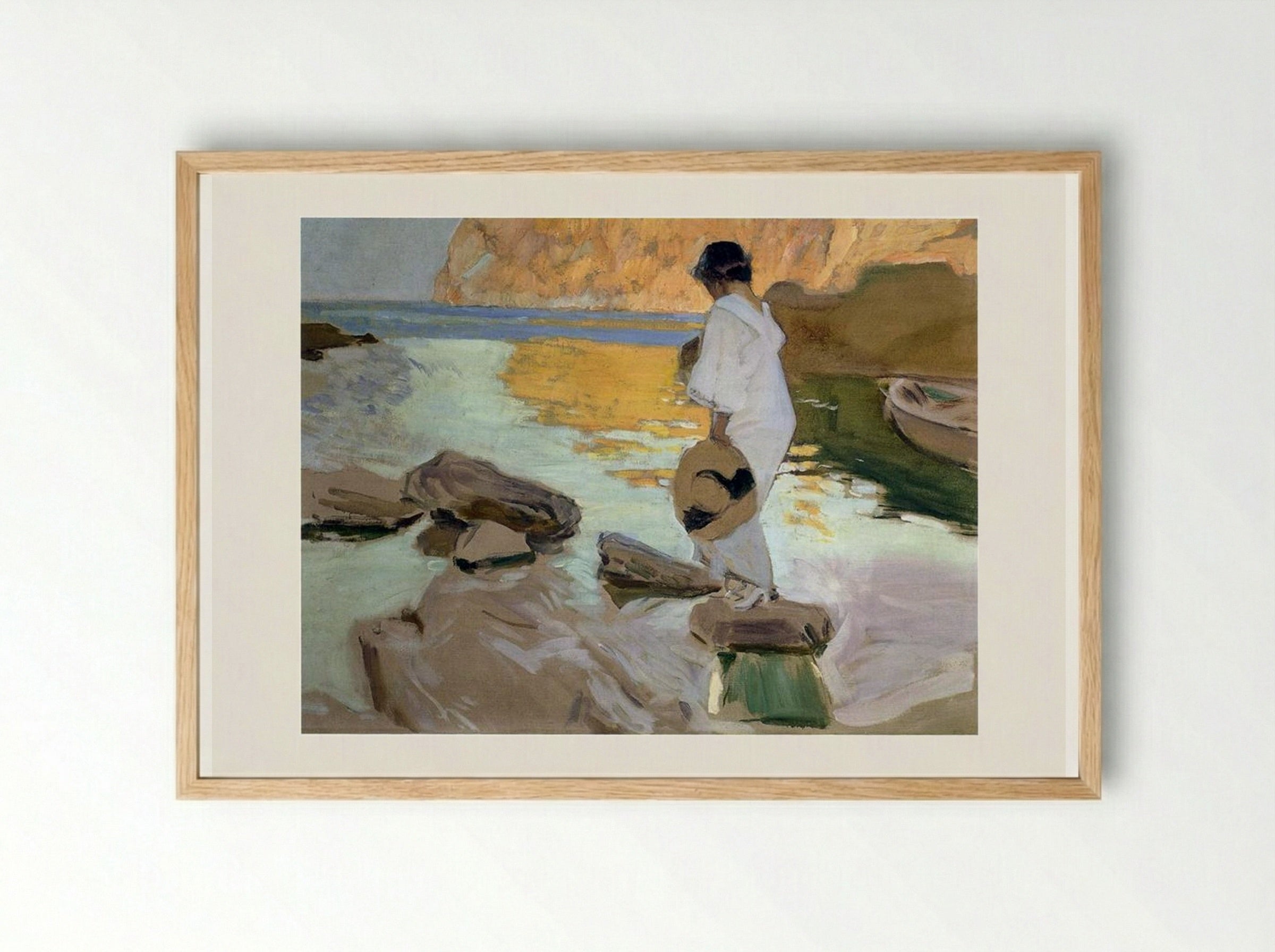 Elena in Cove, San Vicente at Majorca - Joaquín Sorolla - Framed Print Wood