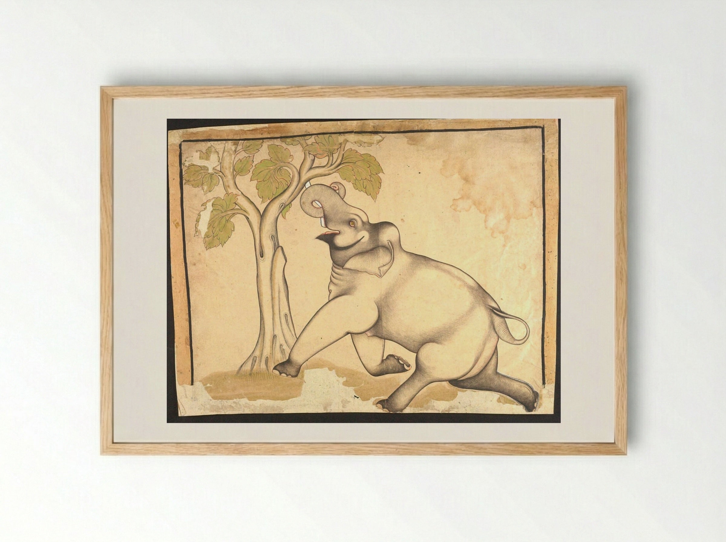 Elephant Under a Tree - Shaykh Taju - Framed Print Wood