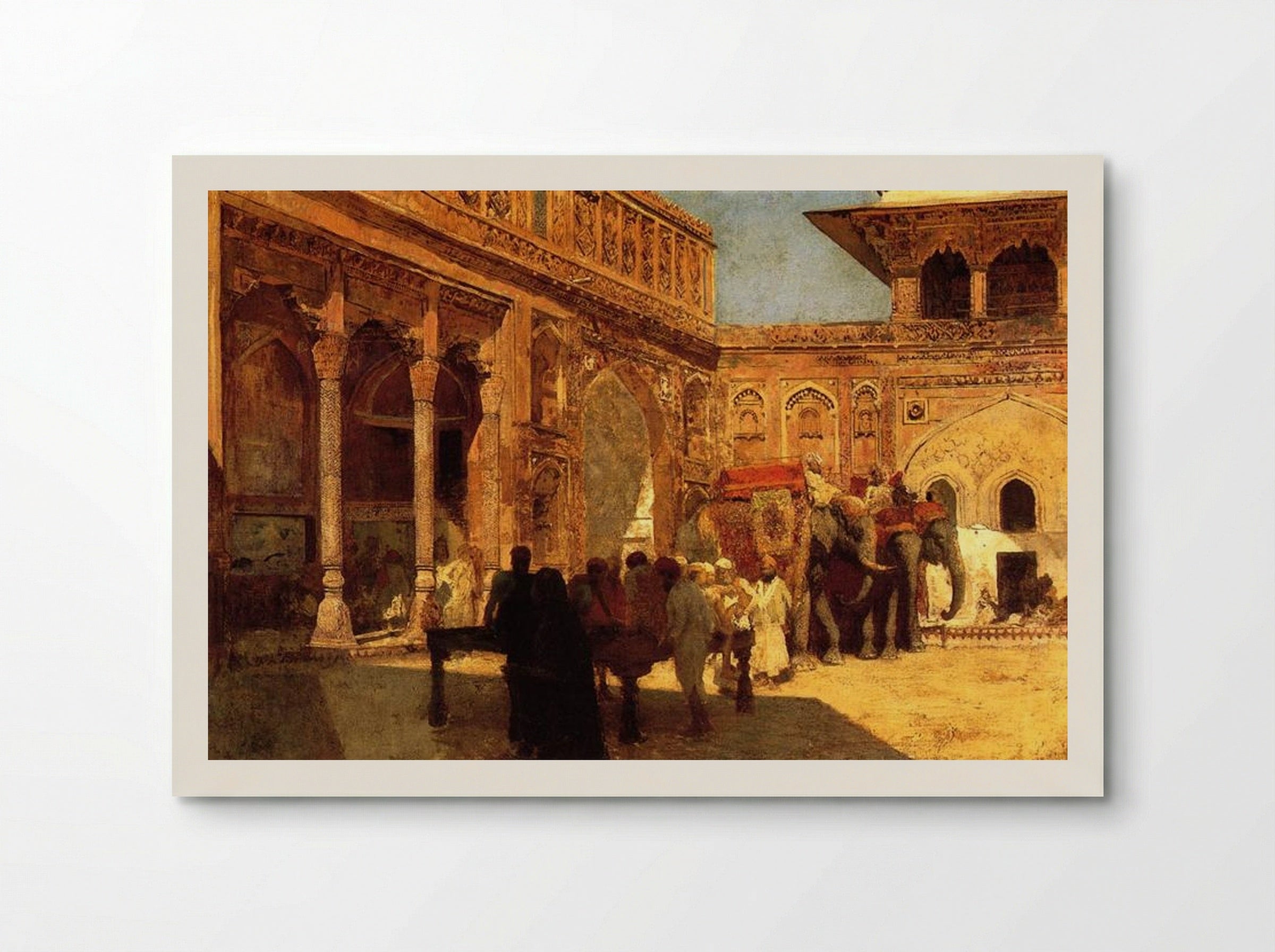 Elephants and Figures in a Courtyard, Fort Agra - Edwin Lord Weeks - Poster