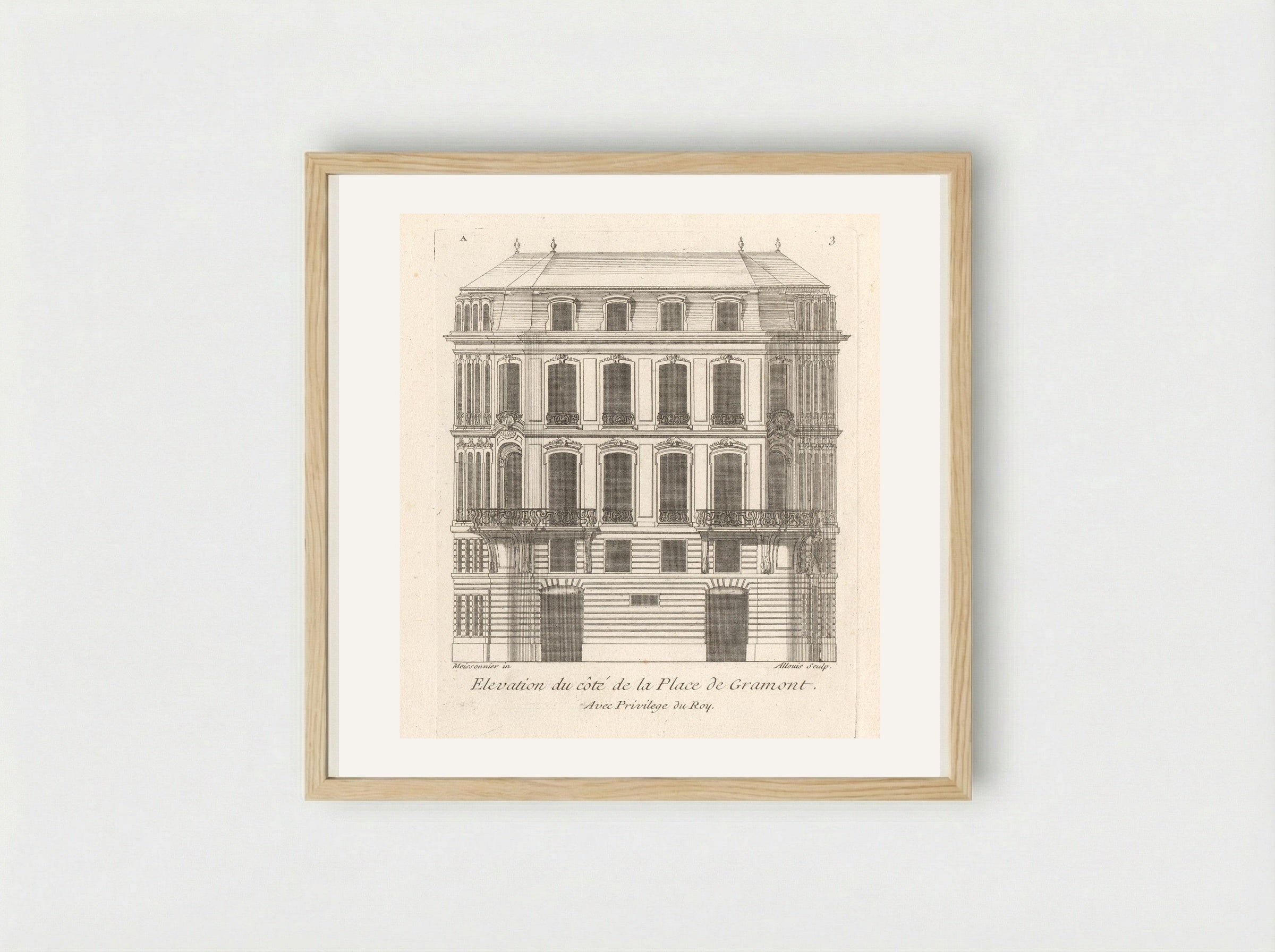 Elevation du côté de la Place de Gramont - Gabriel Huquier - Framed Print Wood