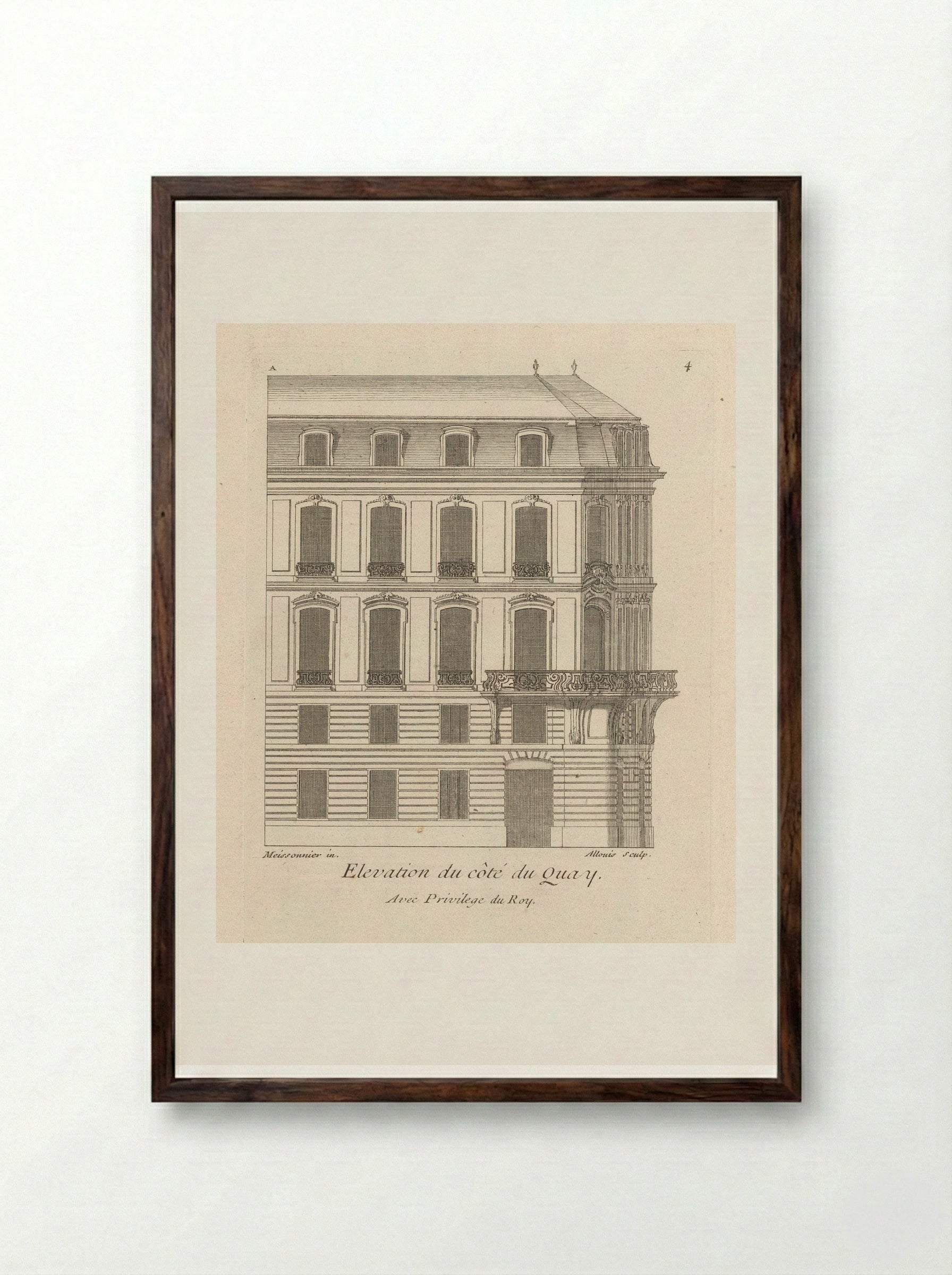 Elevation du côté du Quay - Gabriel Huquier - Framed Print Dark Wood