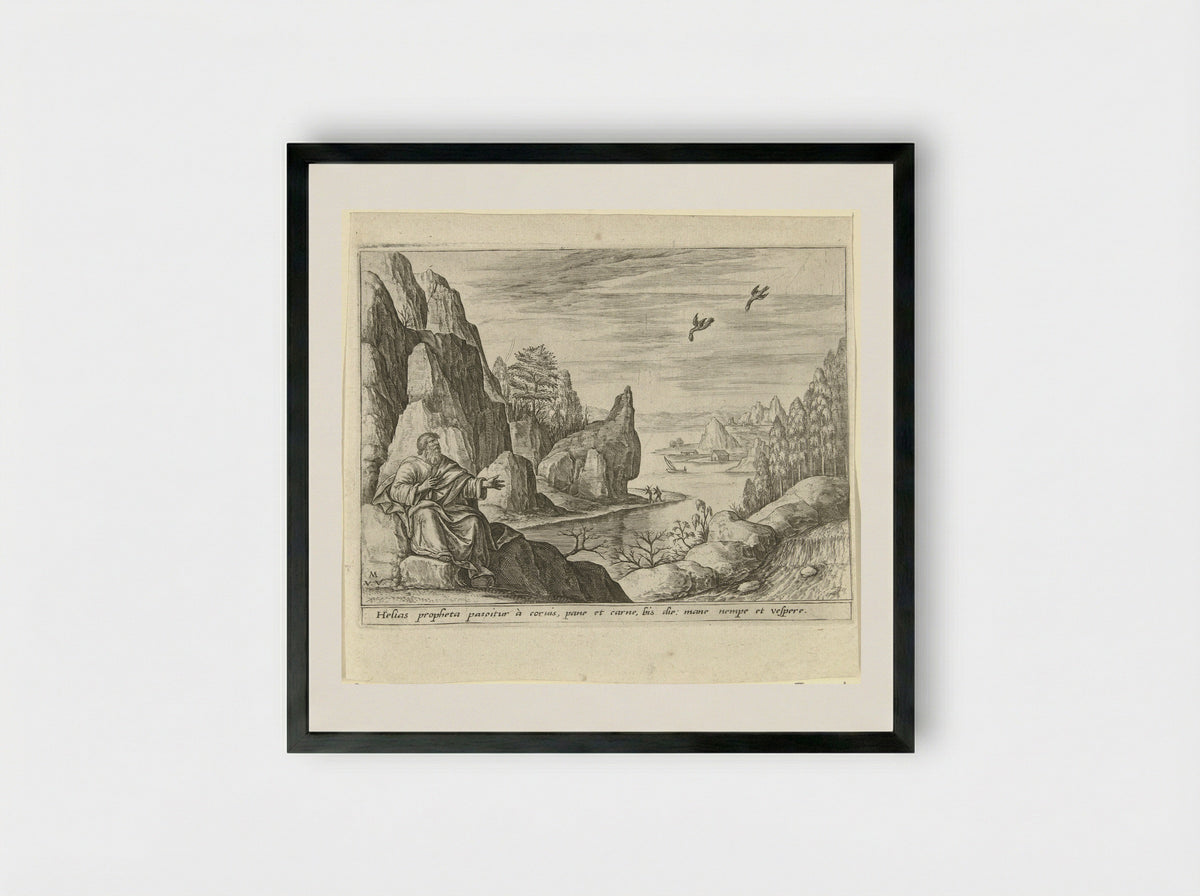 Elijah Fed by Ravens - Crispijn van de Passe (II) - Framed Print Black