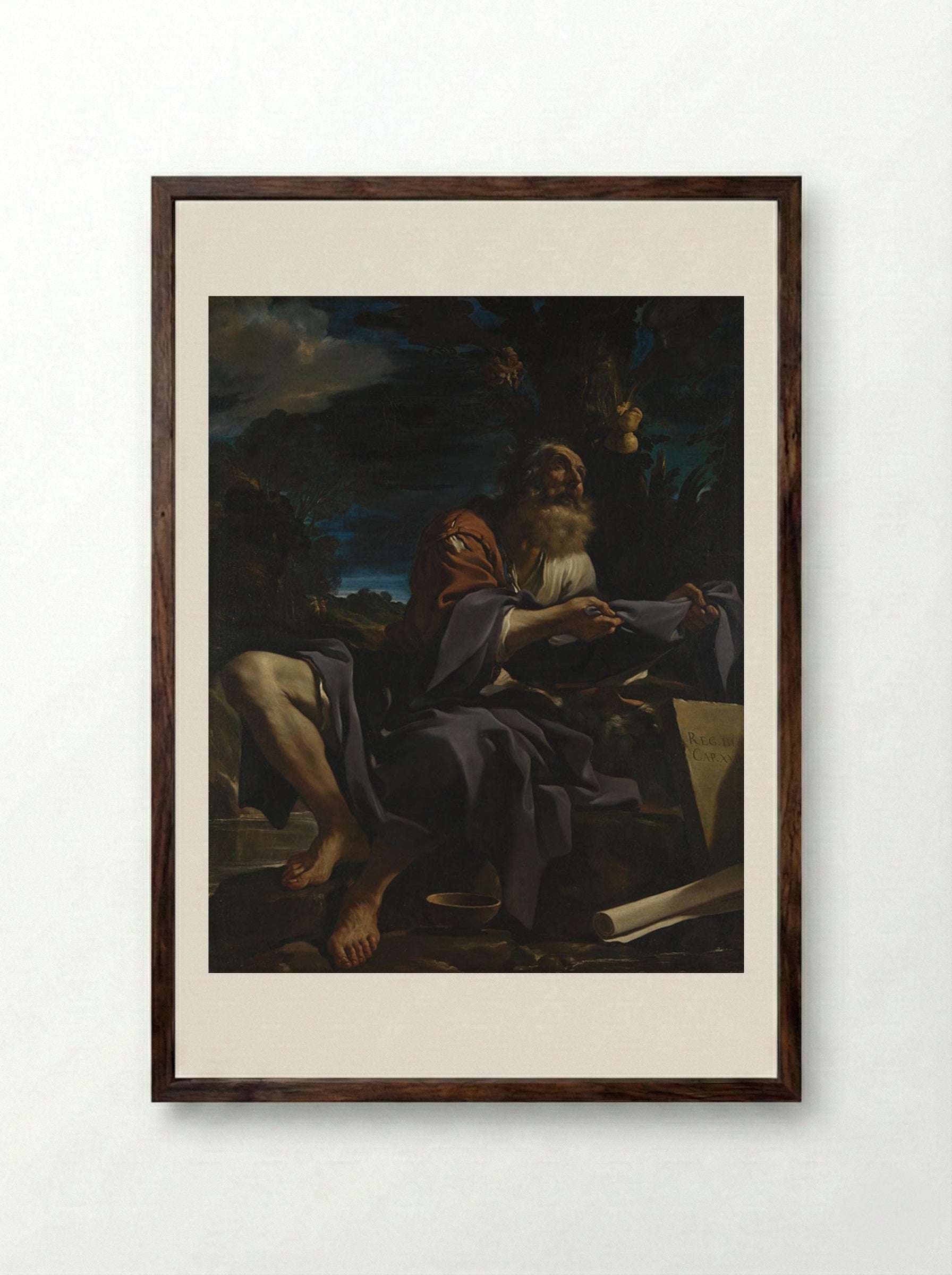 Elijah Fed by Ravens - Guercino - Framed Print Dark Wood