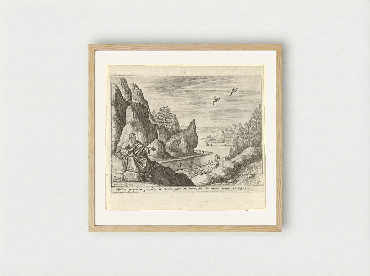 Elijah Fed by Ravens - Crispijn van de Passe (II) - Framed Print Wood