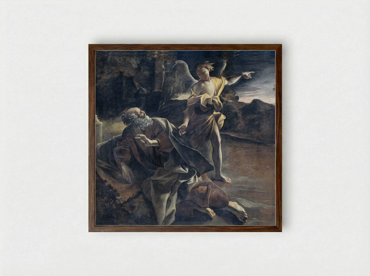 Elijah Fed by an Angel - Giovanni Lanfranco - Framed Print Dark Wood