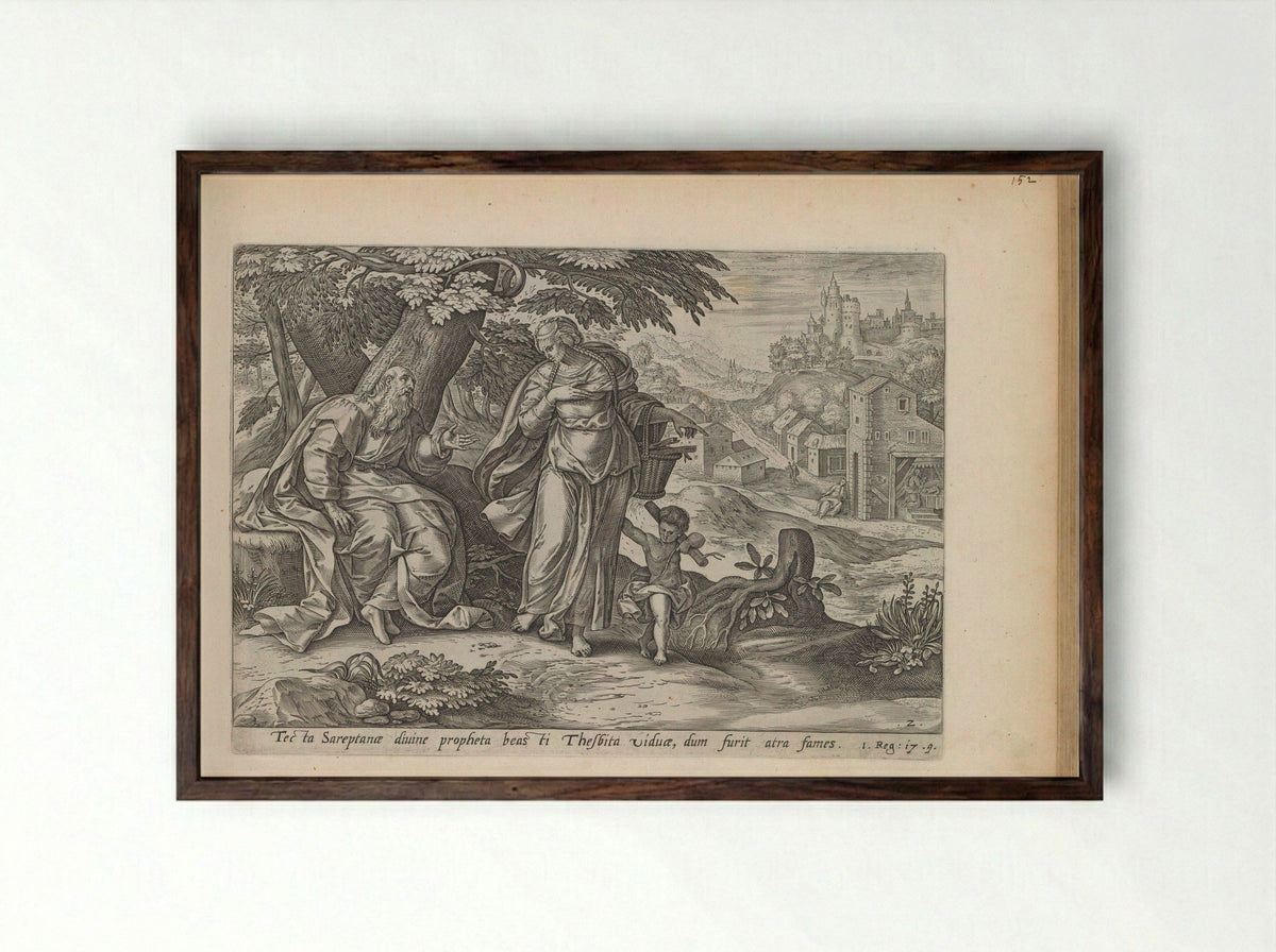 Elijah and the Widow of Zarephath - Unknown Artist - Framed Print Dark Wood