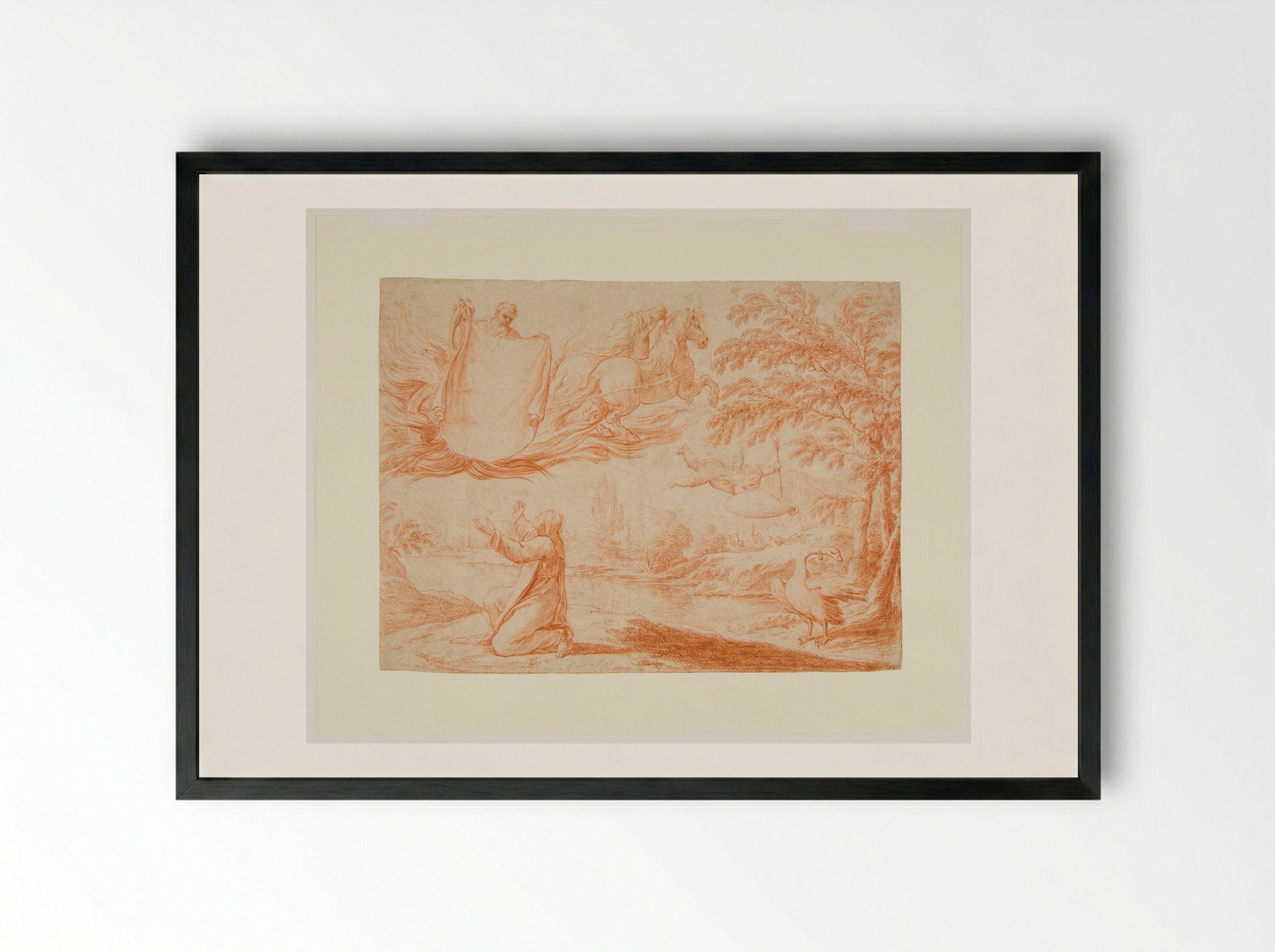 Elijah in His Chariot Appearing to Saint Teresa of Avila - Simone Cantarini - Framed Print Black