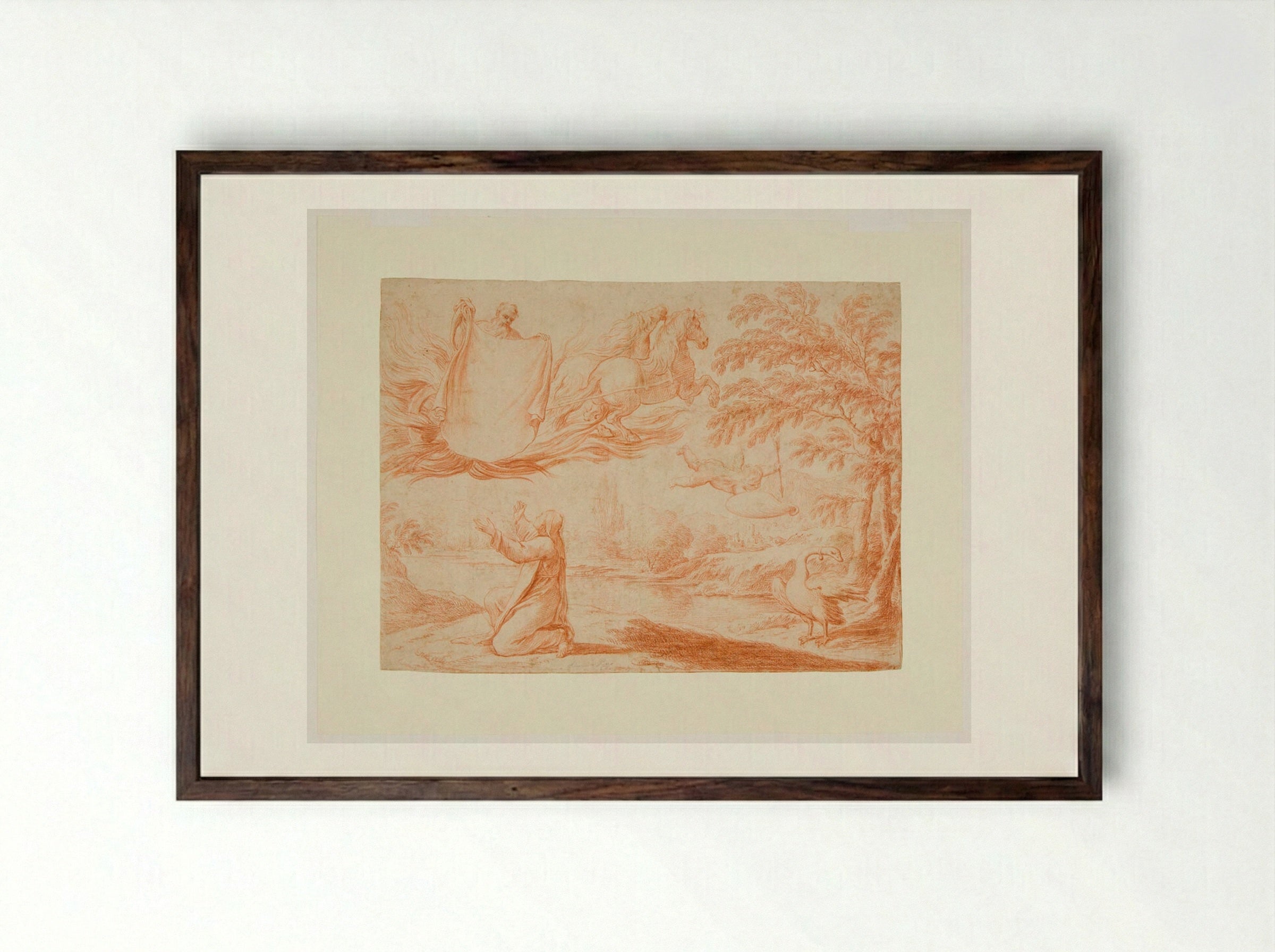 Elijah in His Chariot Appearing to Saint Teresa of Avila - Simone Cantarini - Framed Print Dark Wood
