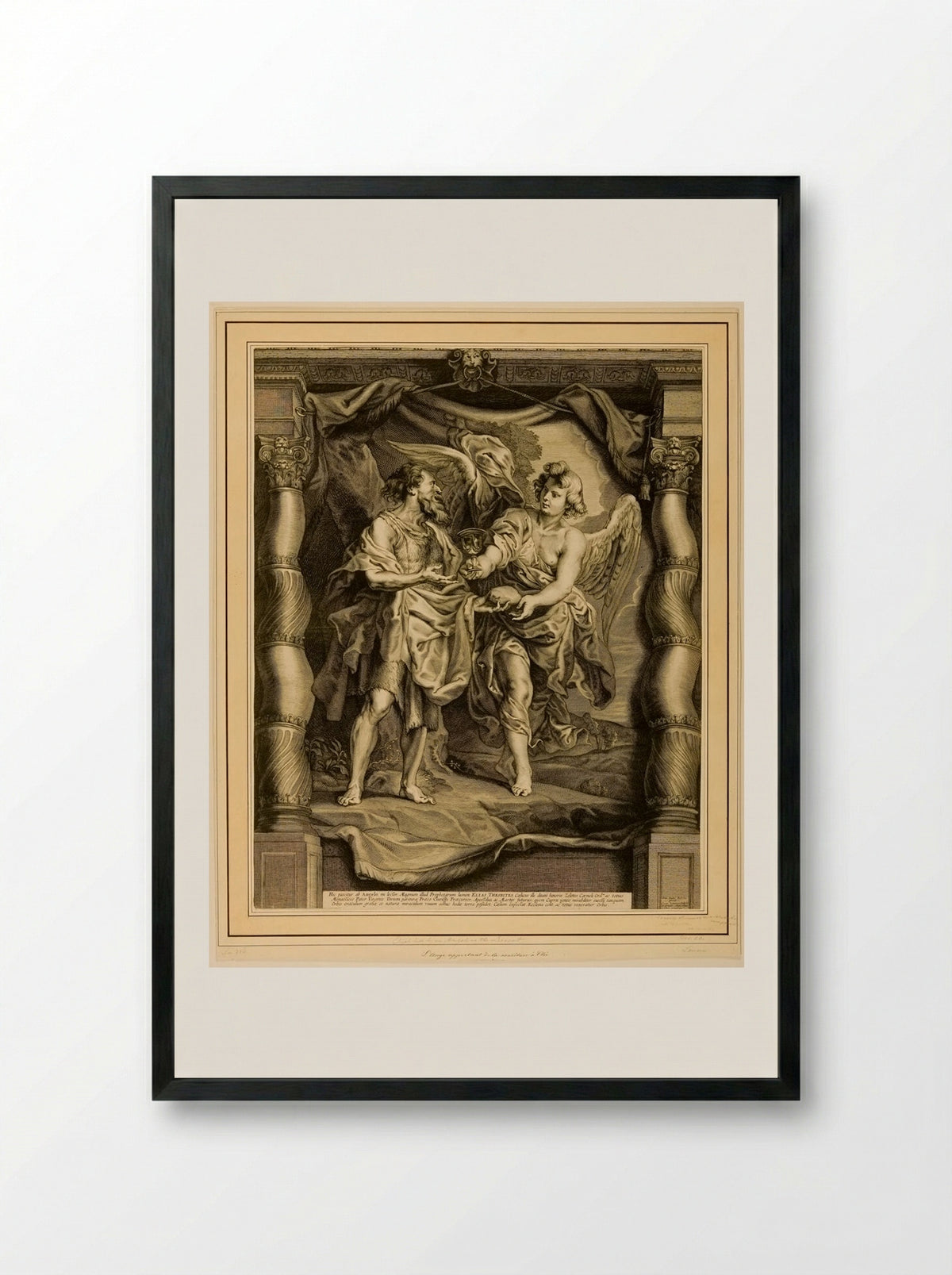 Elijah in the Desert, Fed by an Angel - Conrad Lauwers - Framed Print Black