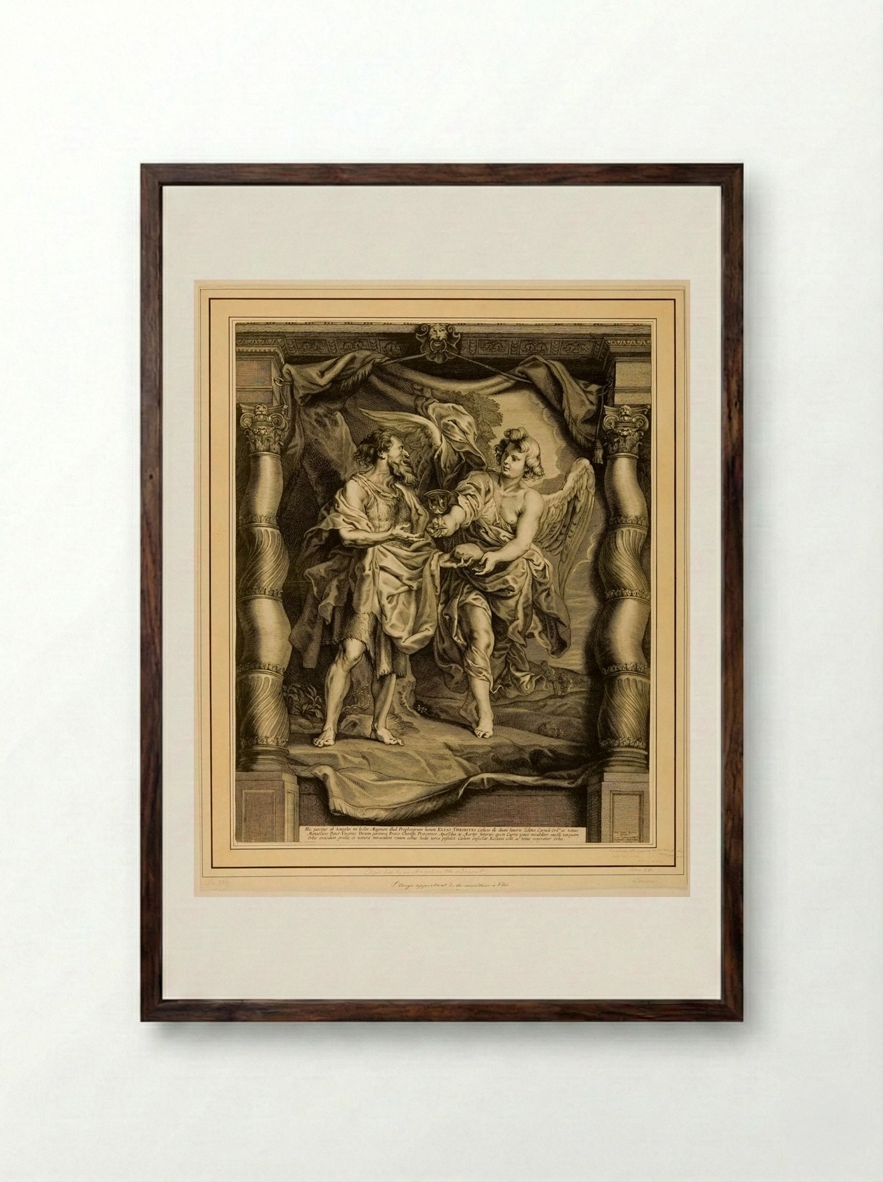 Elijah in the Desert, Fed by an Angel - Conrad Lauwers - Framed Print Dark Wood