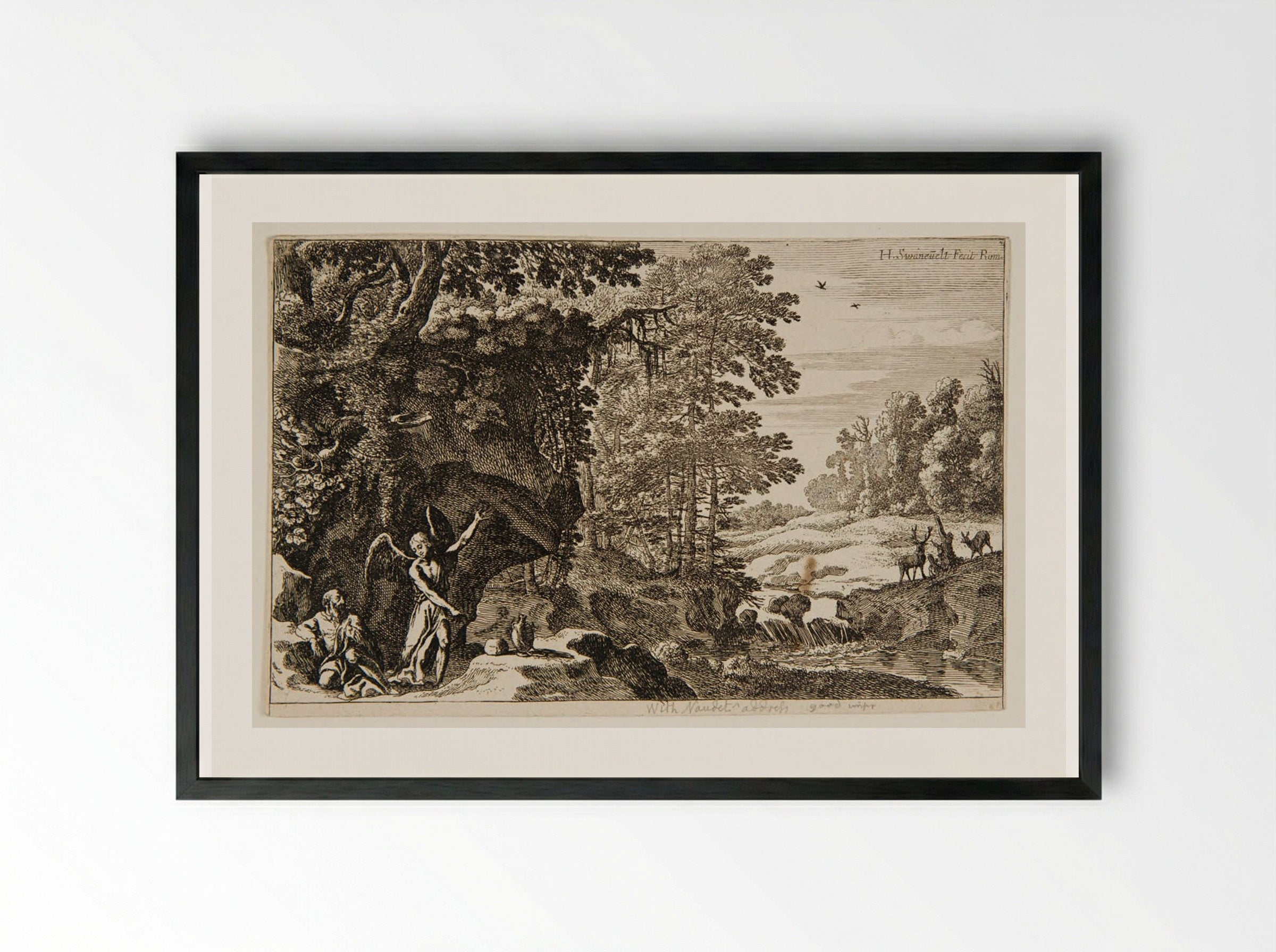 Elijah in the Desert - Herman van Swanevelt - Framed Print Black