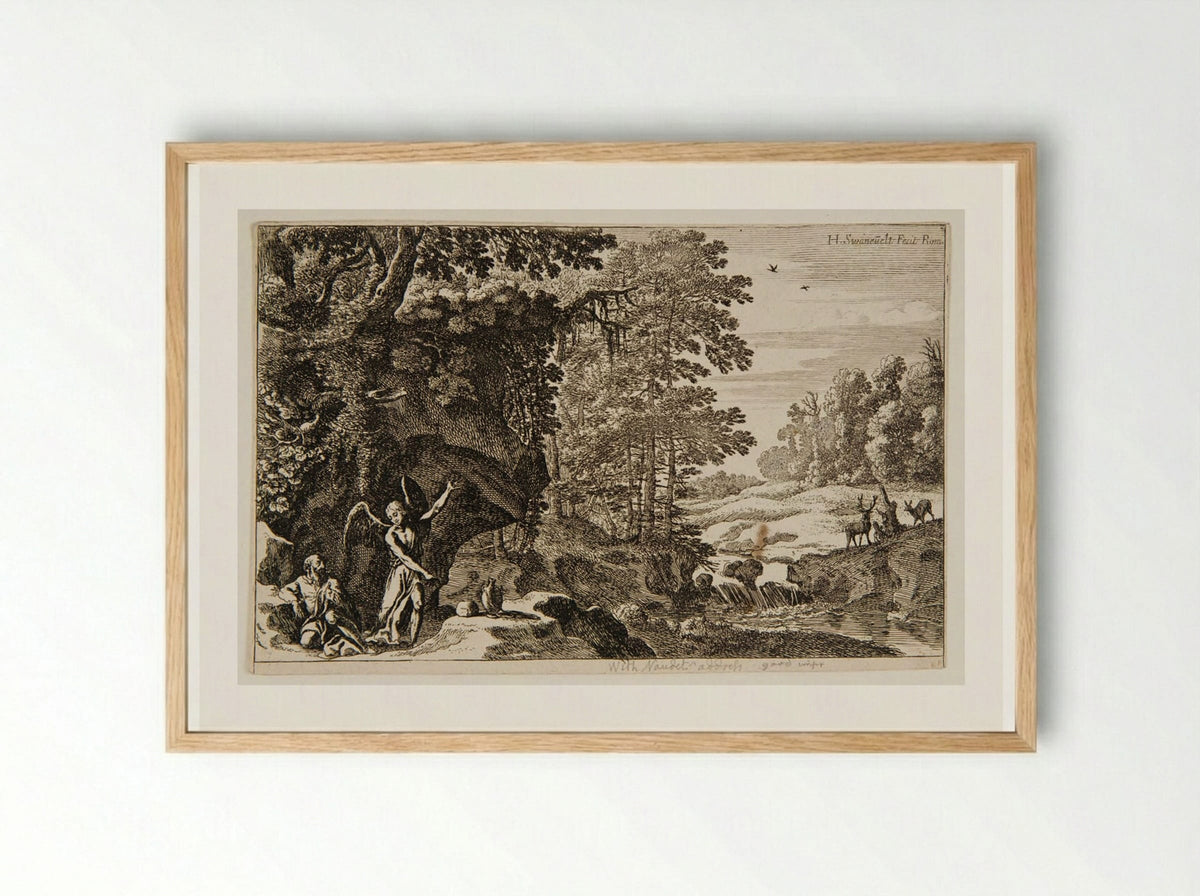 Elijah in the Desert - Herman van Swanevelt - Framed Print Wood