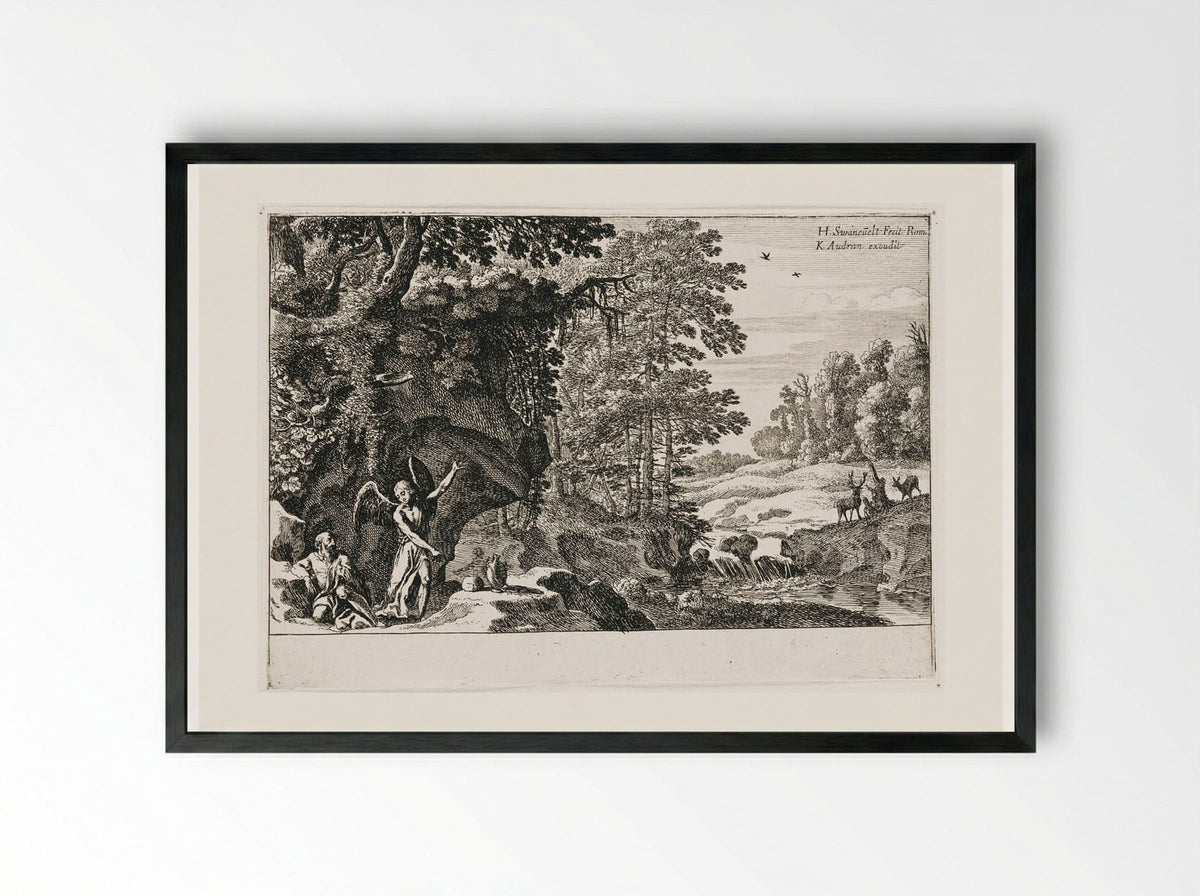 Elijah in the Wilderness - Herman van Swanevelt - Framed Print Black