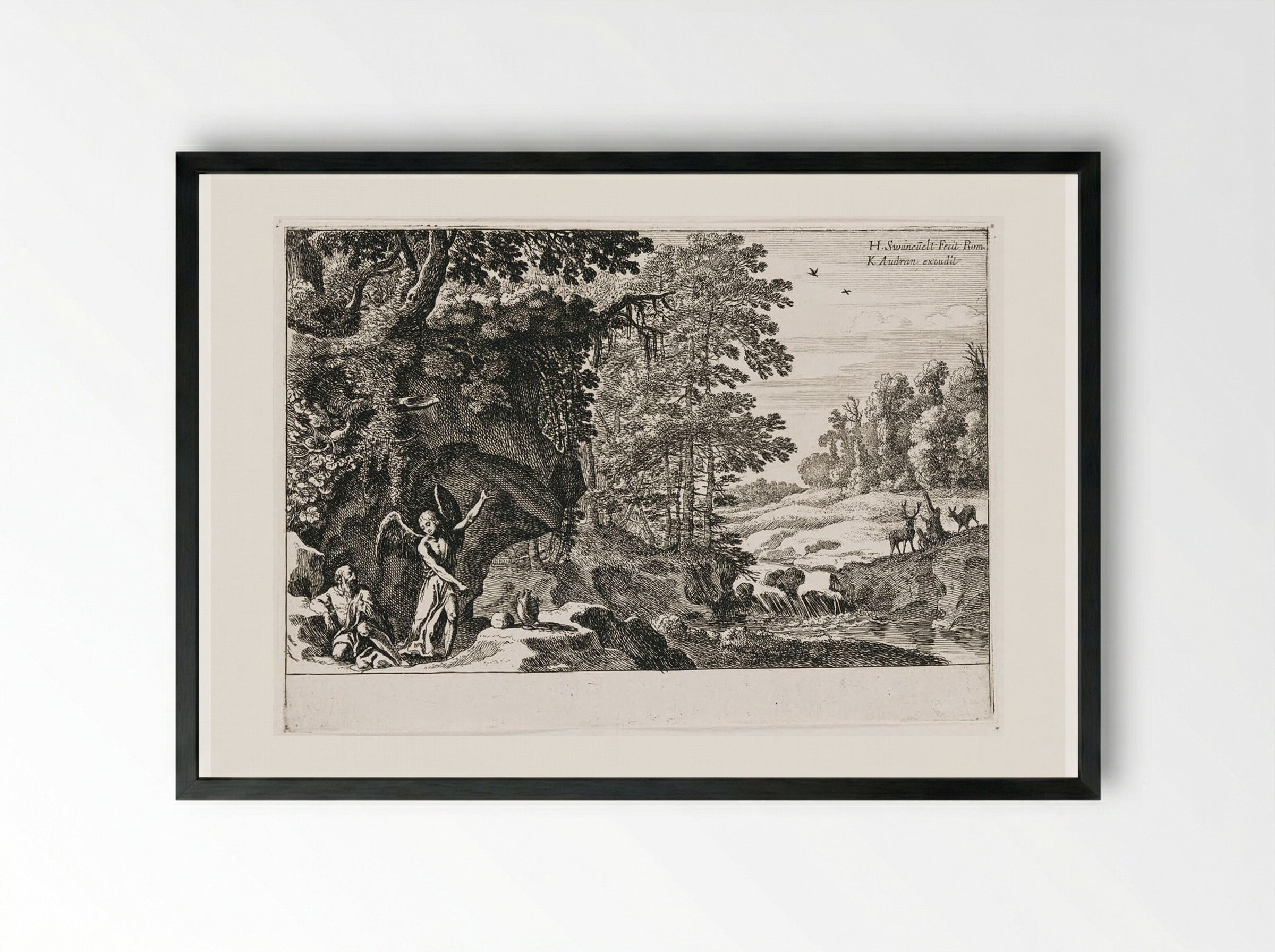 Elijah in the Wilderness - Herman van Swanevelt - Framed Print Black