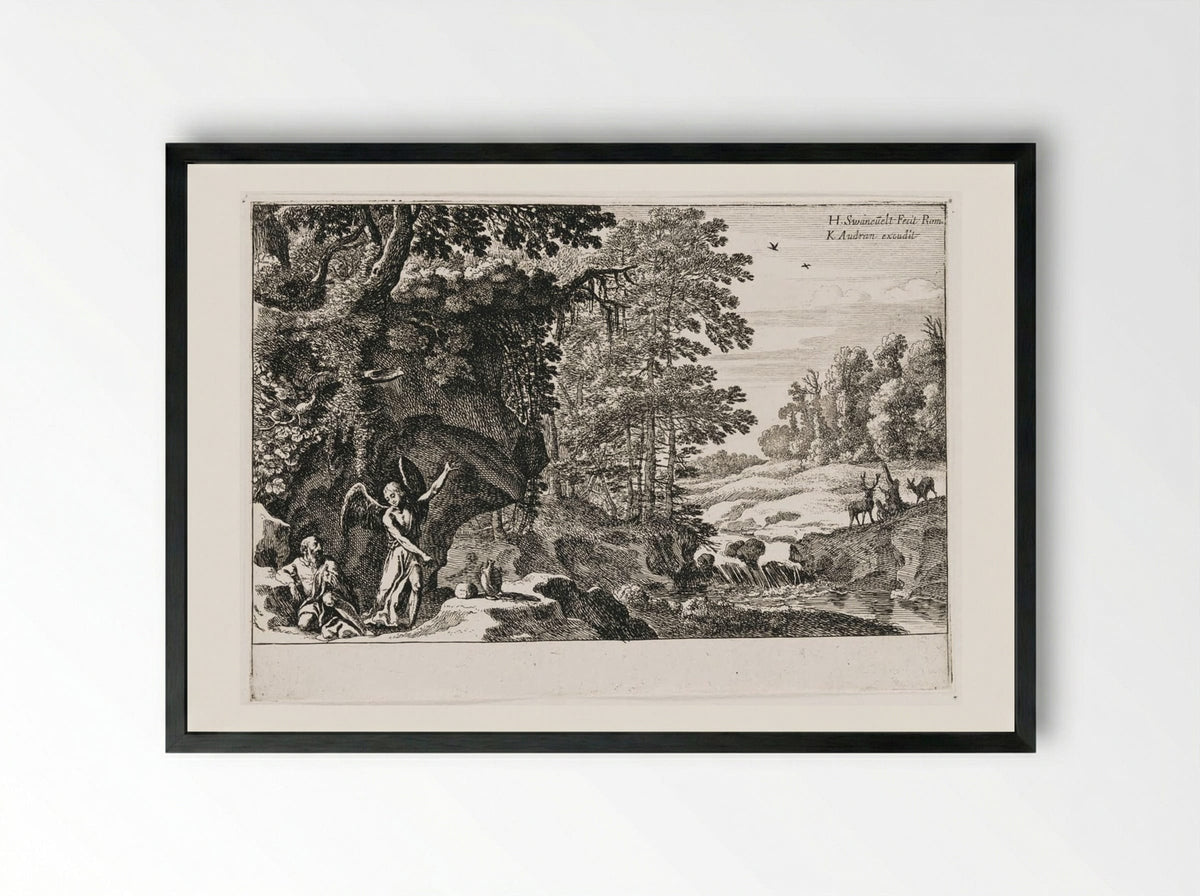 Elijah in the Wilderness - Herman van Swanevelt - Framed Print Black