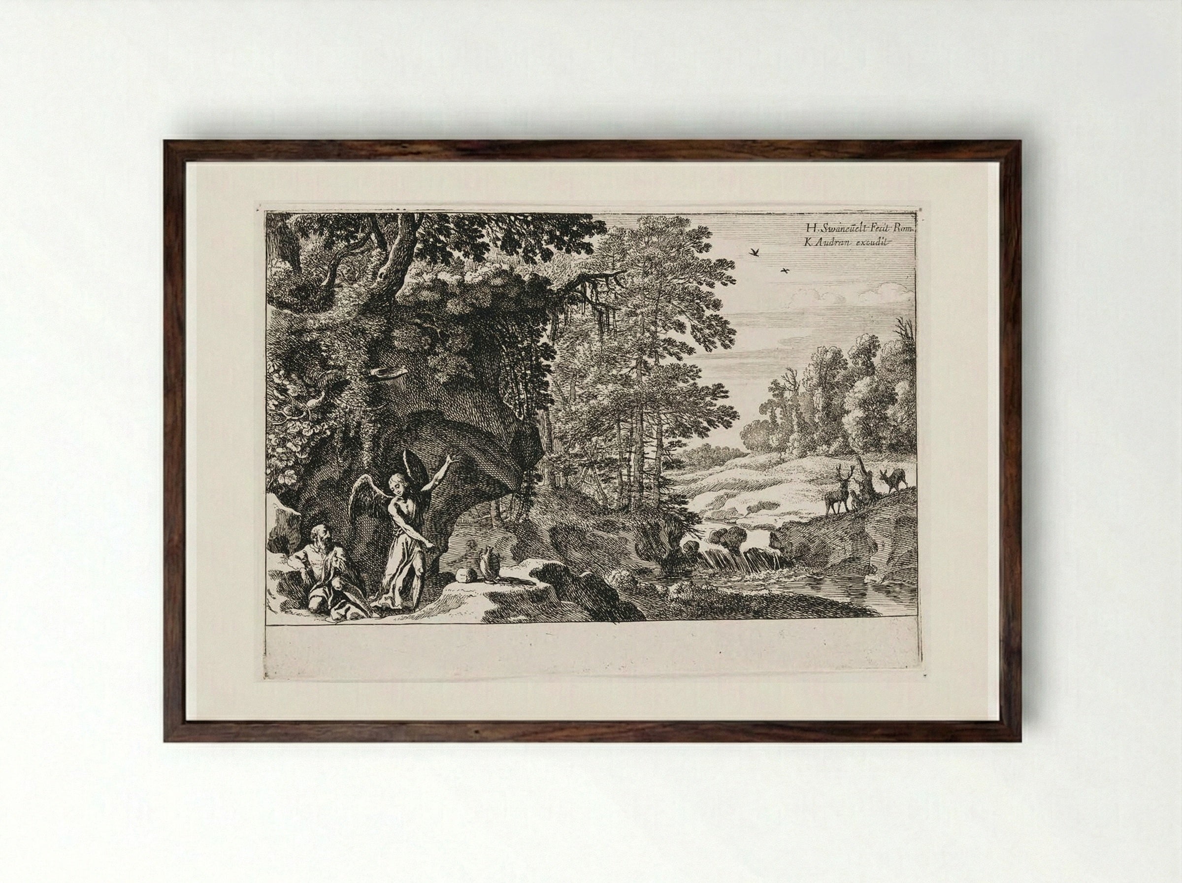 Elijah in the Wilderness - Herman van Swanevelt - Framed Print Dark Wood