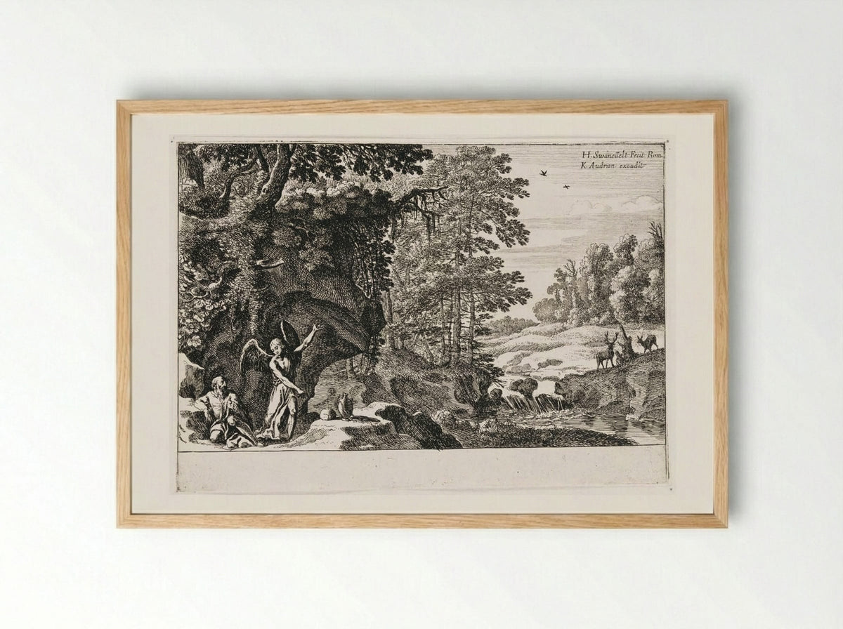 Elijah in the Wilderness - Herman van Swanevelt - Framed Print Wood