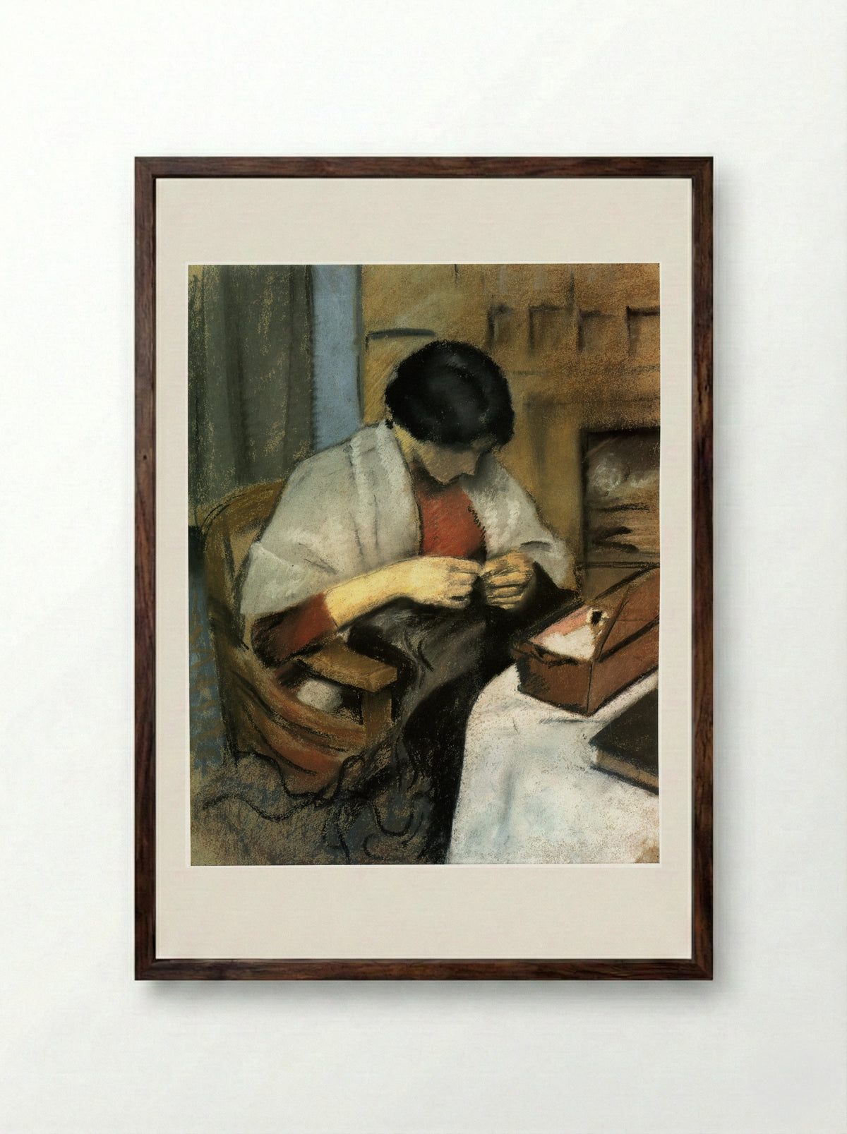 Elisabeth Gerhard Sewing - August Macke - Framed Print Dark Wood