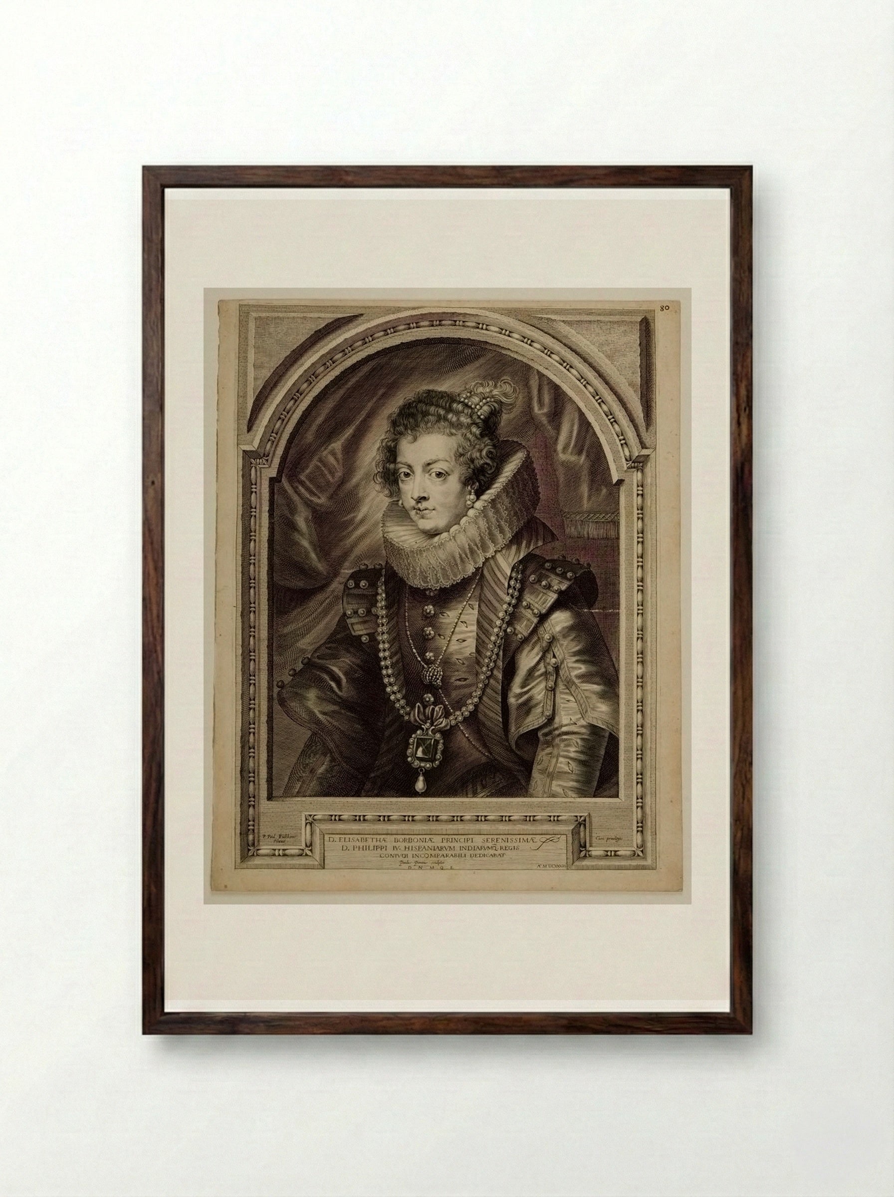Elisabeth of Bourbon, Queen of Philip IV of Spain - Paulus Pontius - Framed Print Dark Wood