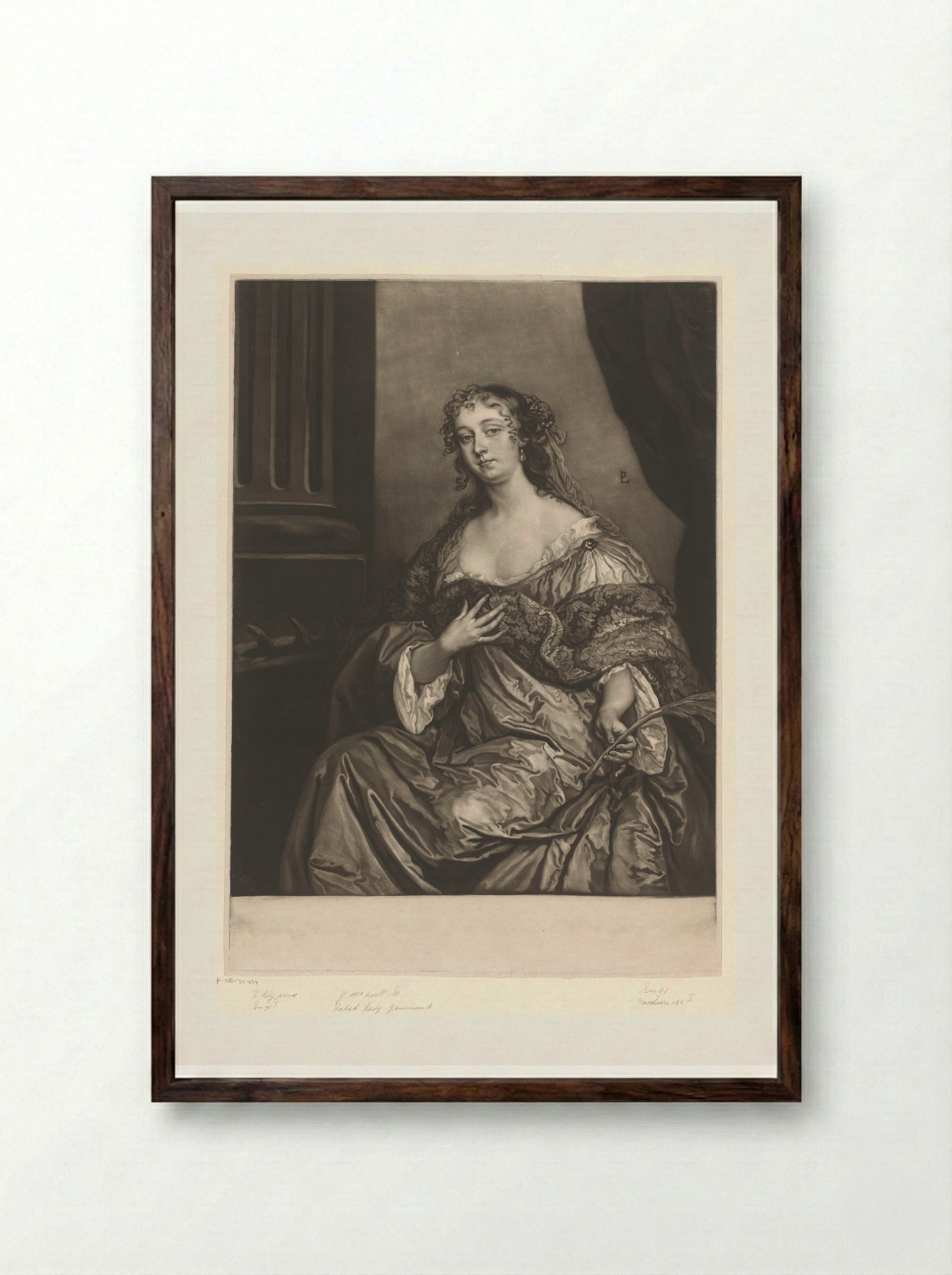 Elizabeth Hamilton as Saint Catherine - James McArdell - Framed Print Dark Wood