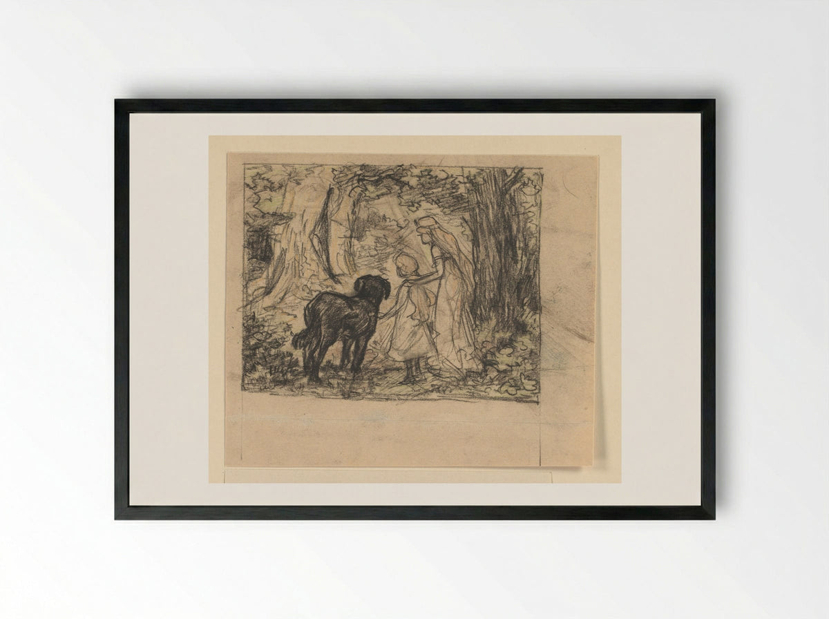Ella met de fee Fatima en haar hond Nero in een bos - Edzard Koning - Framed Print Black