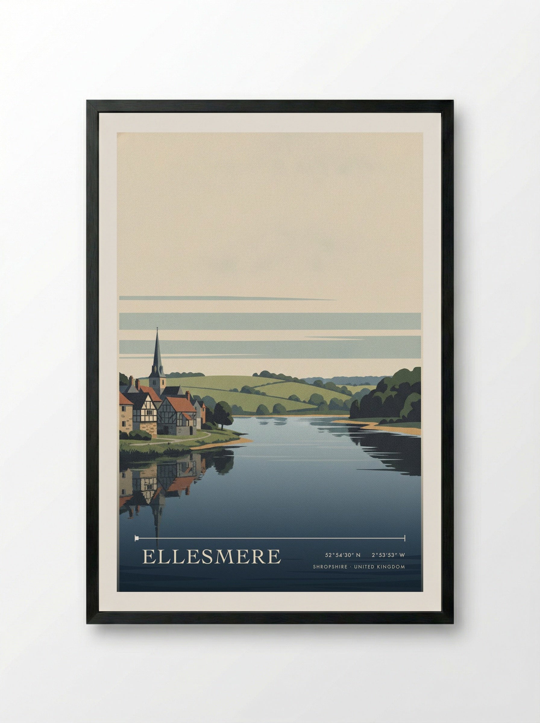 Ellesmere Shropshire United Kingdom Travel Poster - Framed Print Black