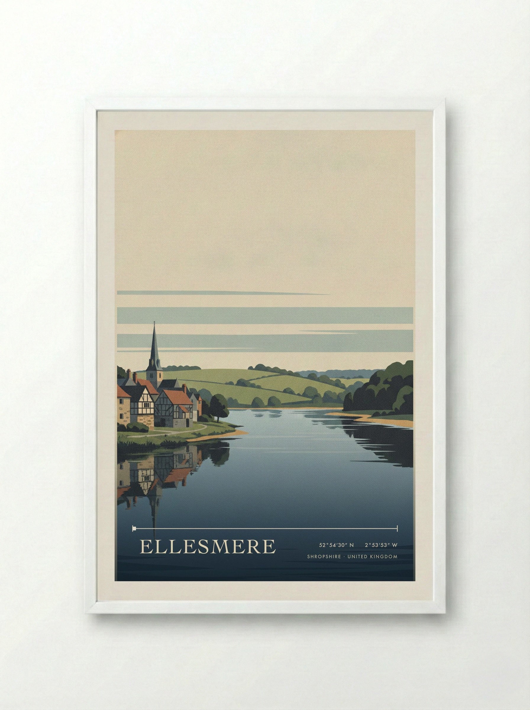 Ellesmere Shropshire United Kingdom Travel Poster - Framed Print White
