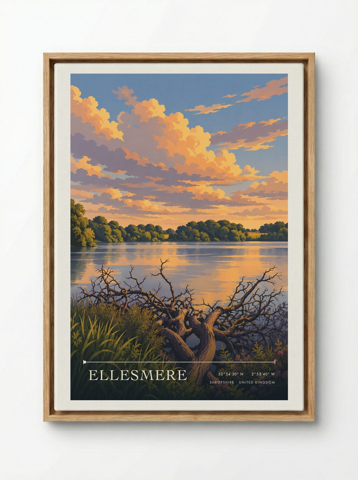 Ellesmere, Shropshire | Travel Poster - Framed Canvas Wood