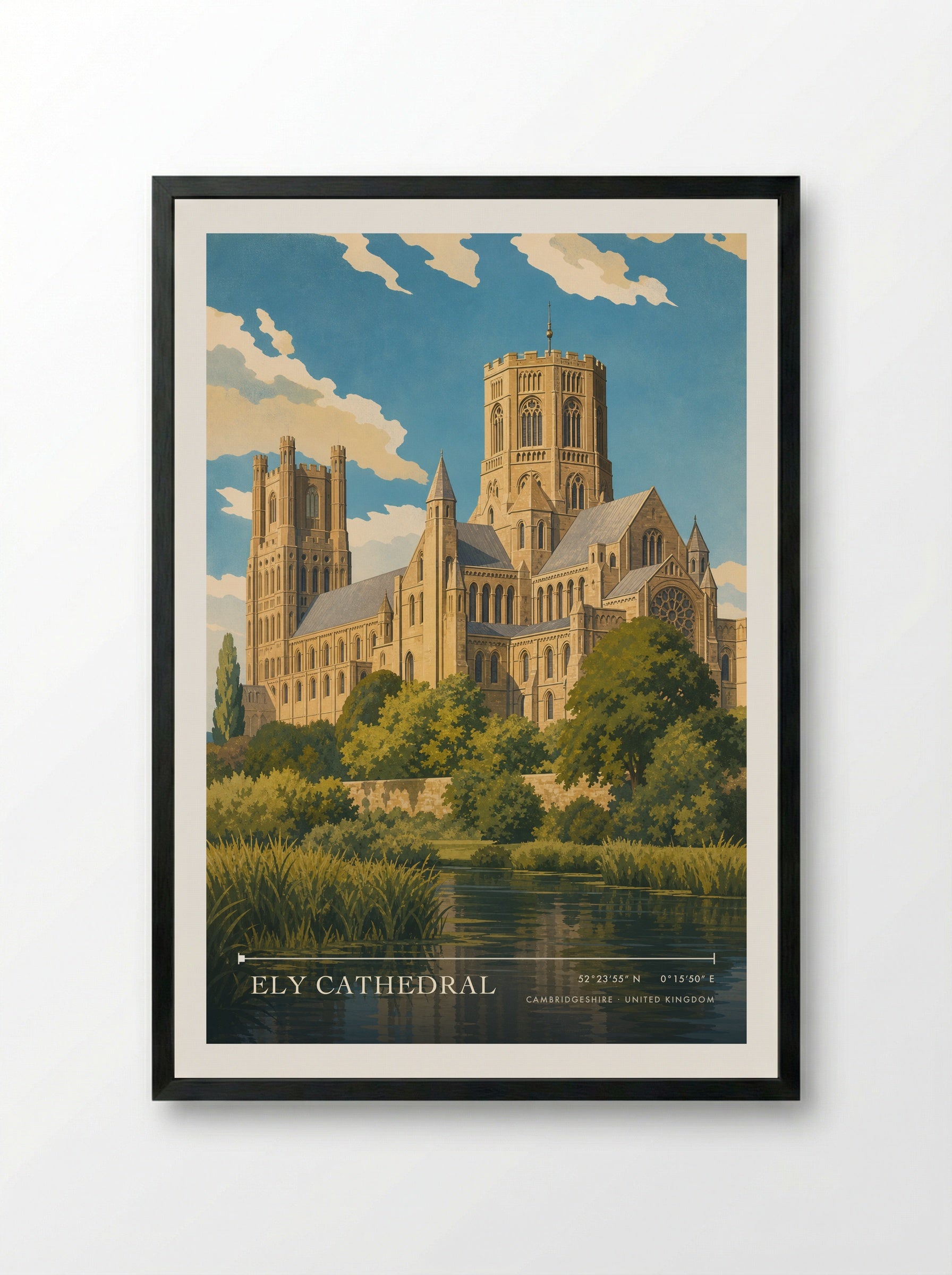 Ely Cathedral Cambridgeshire United Kingdom Travel Poster - Framed Print Black