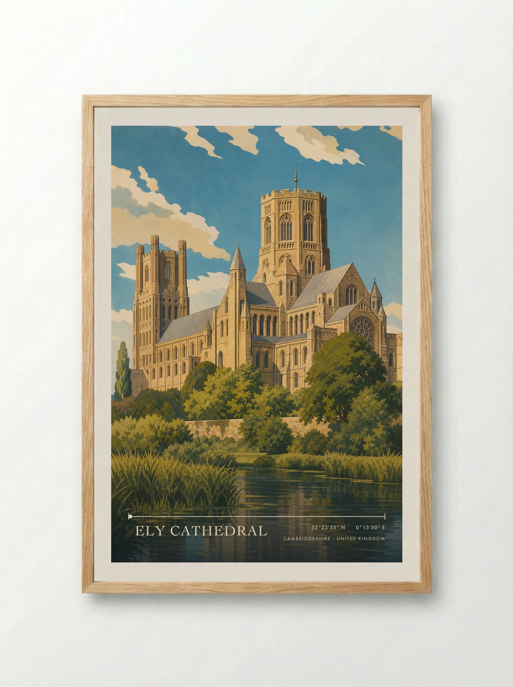 Ely Cathedral Cambridgeshire United Kingdom Travel Poster - Framed Print Wood