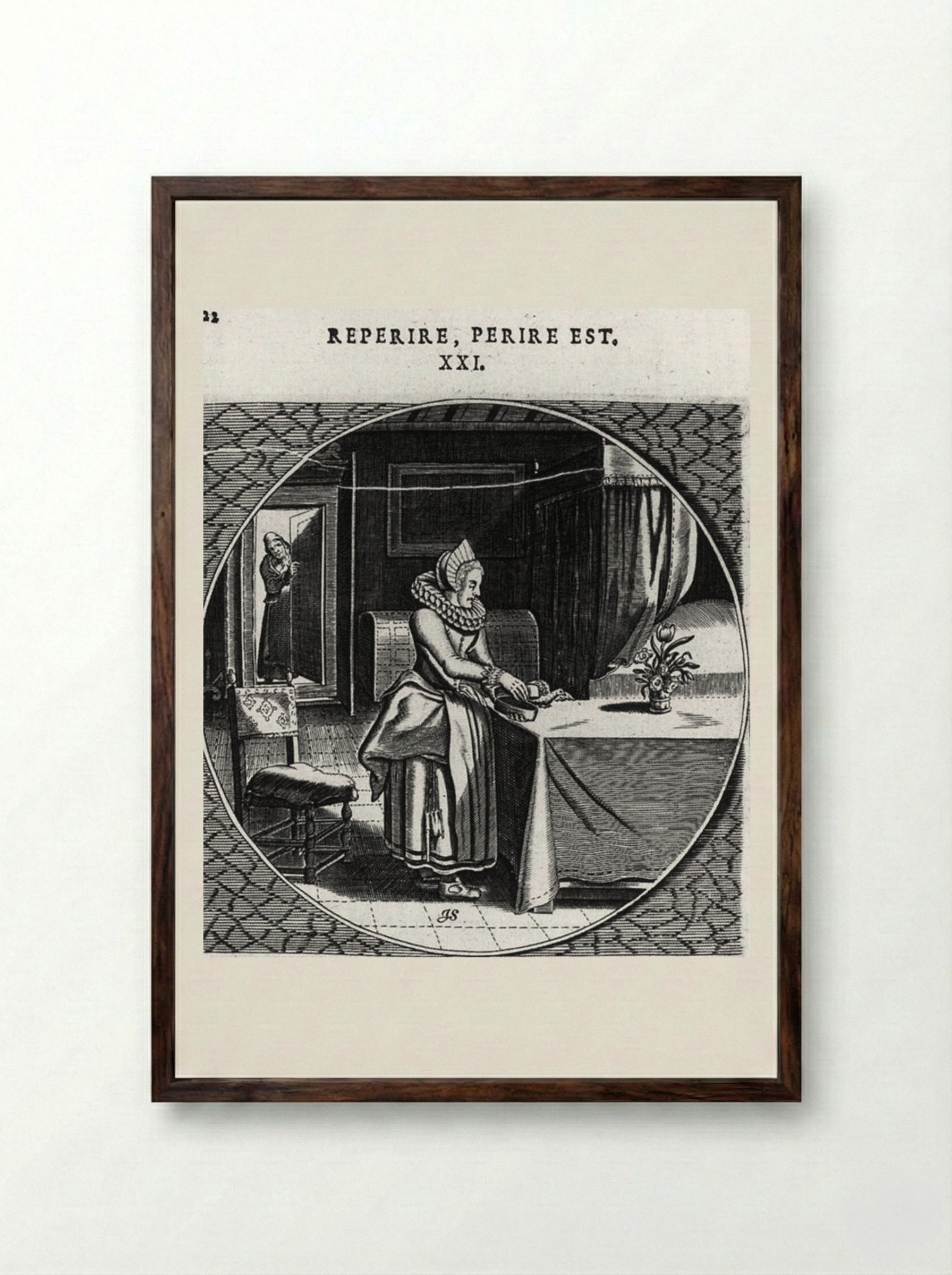 Emblem (Reperire, Perire Est) - Adriaen van de Venne - Framed Print Dark Wood
