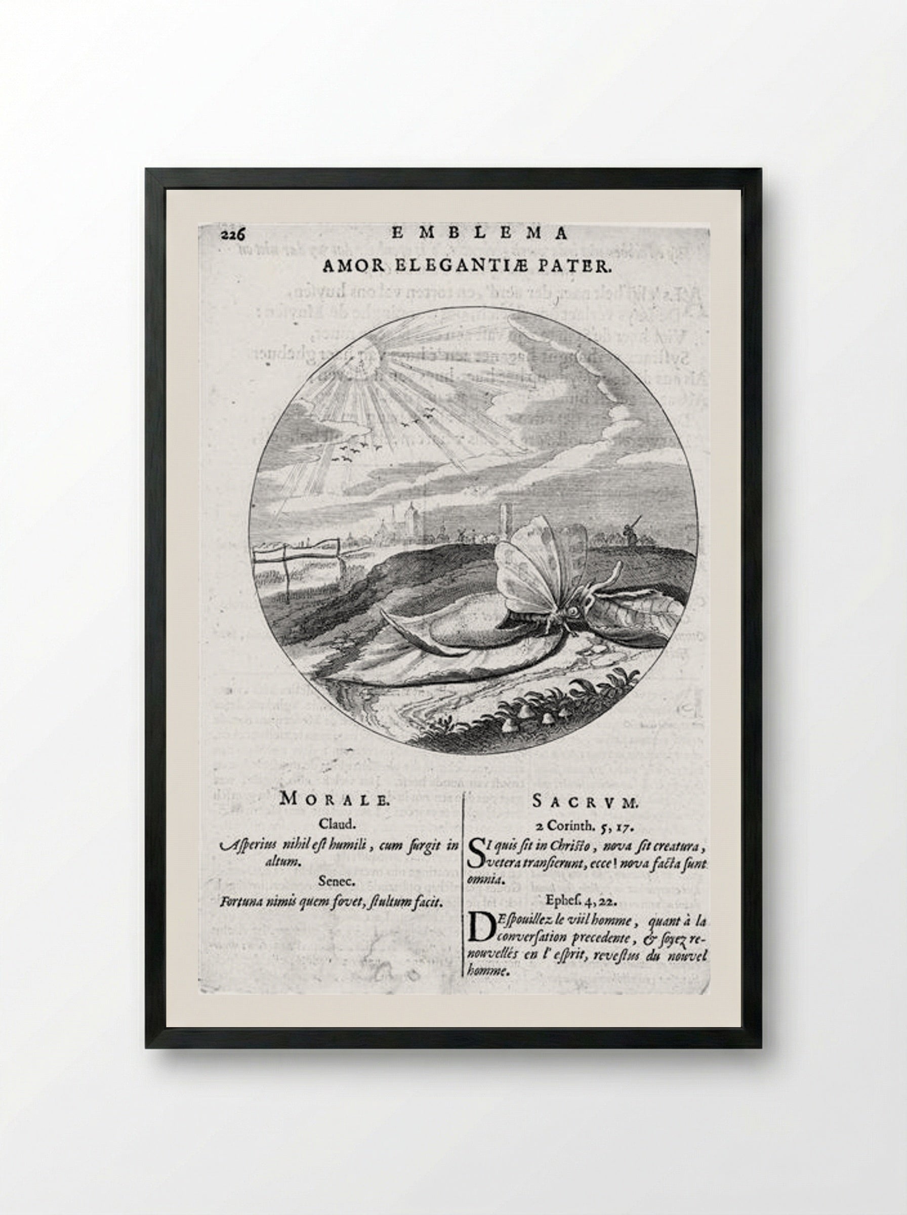 Emblem from Cats’ Monita amoris virginei - Adriaen van de Venne - Framed Print Black